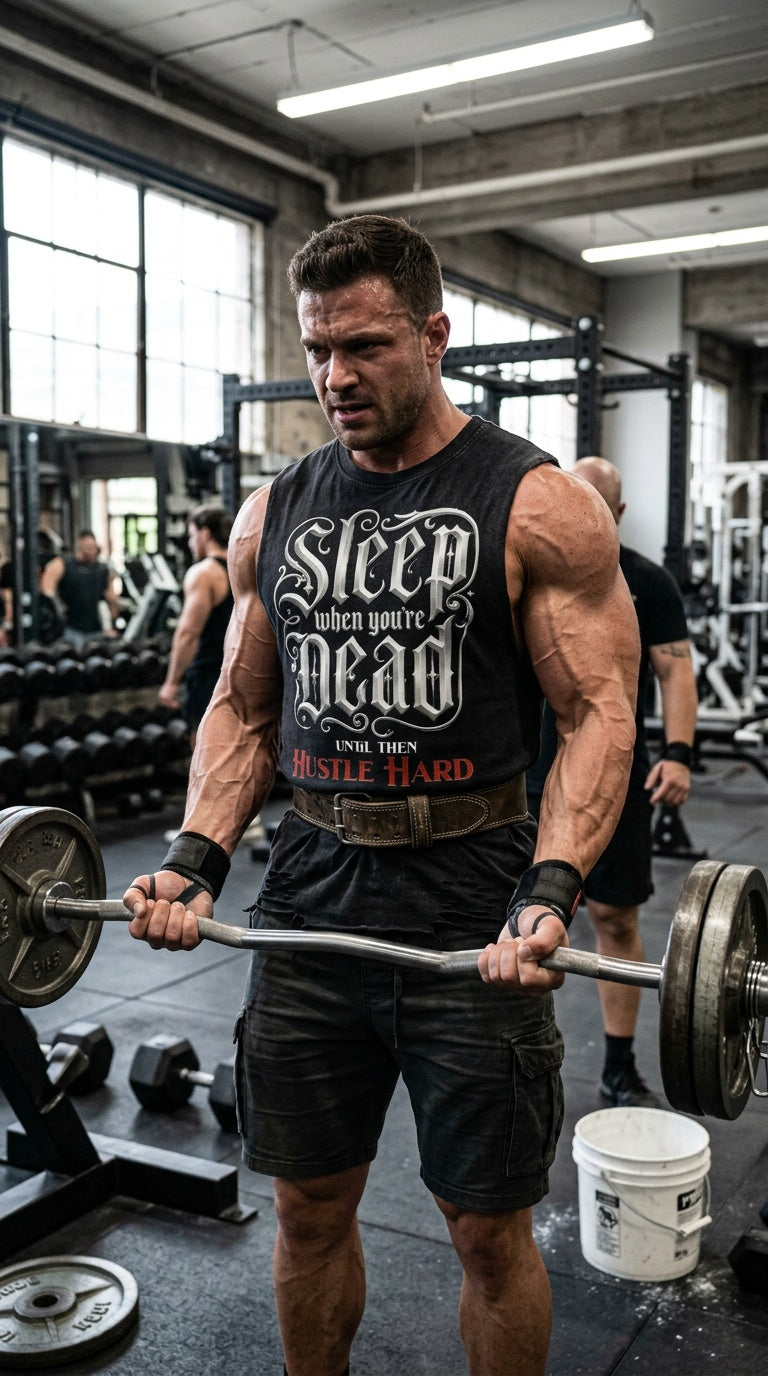"Sleep When Dead" Snow Wash Raw-Hem Graphic Tank Top