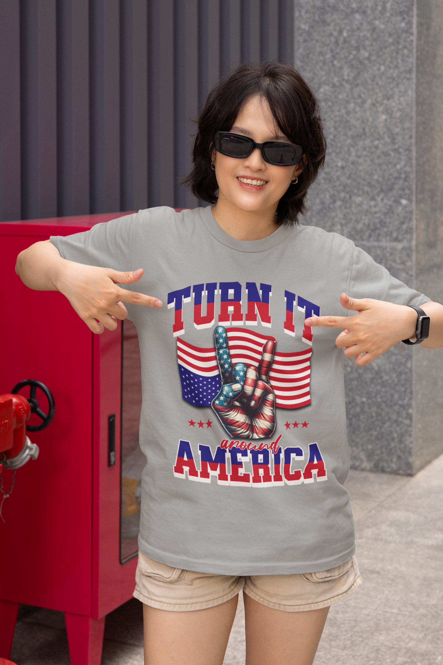 Patriotic Unisex Cotton Crew Tee - "Turn It Around America," No Kings Protest T-Shirt, Stand for Democracy Shirt for Men and Women