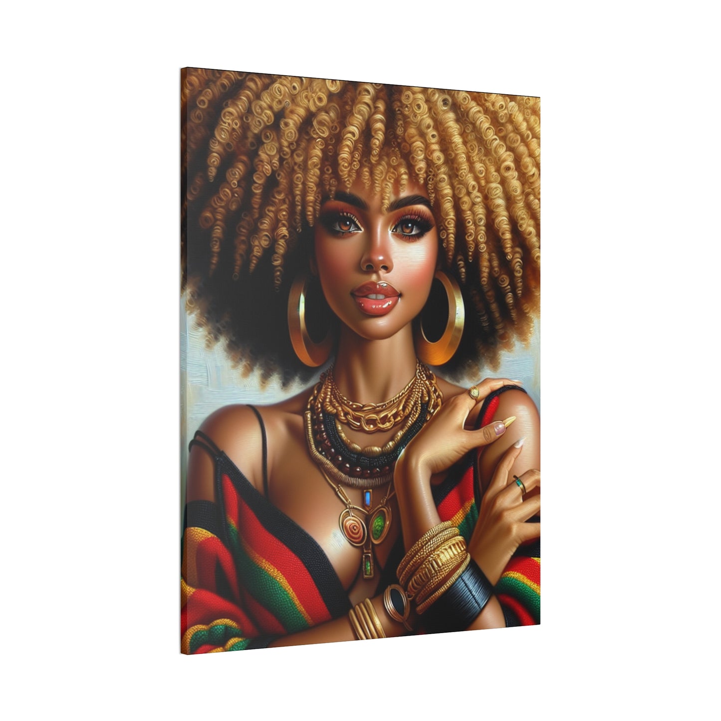 Vibrant Afrocentric Canvas Art, Fine Black Art Print, Beautiful Black Woman in Afrocentric Colors Canvas Photo,