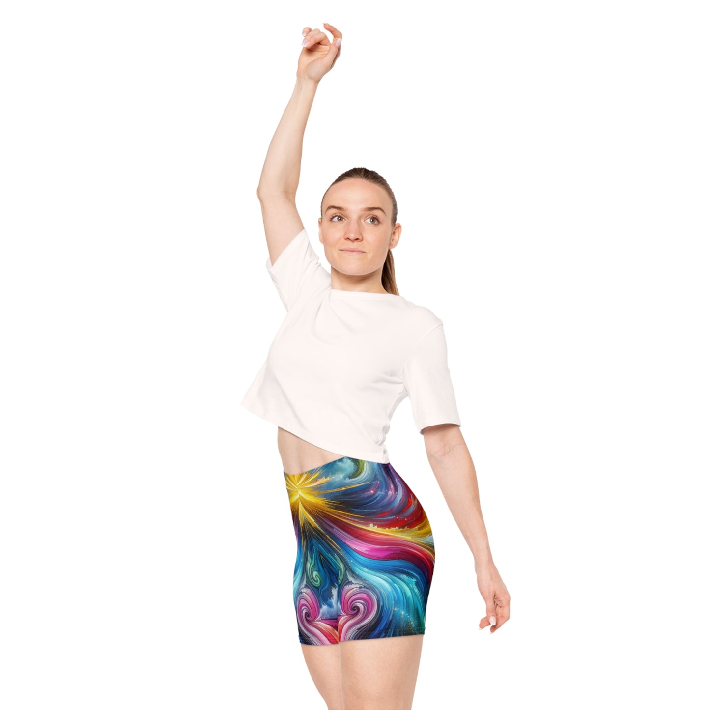 Colorful Galaxy Print Women's Biker Shorts - Abstract Swirl Design | Activewear, Fitness, Summer, Beach, Casual Wear, Beach Shorts