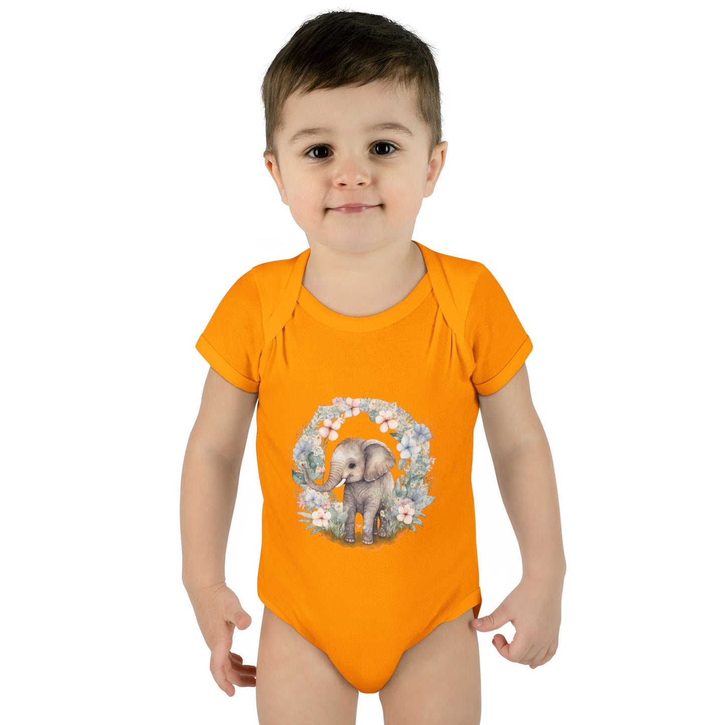 Elephant Baby Bodysuit, Cute Infant Outfit, Baby Shower Gift, Gender Neutral, Woodland Theme, Floral Design, Newborn Clothing