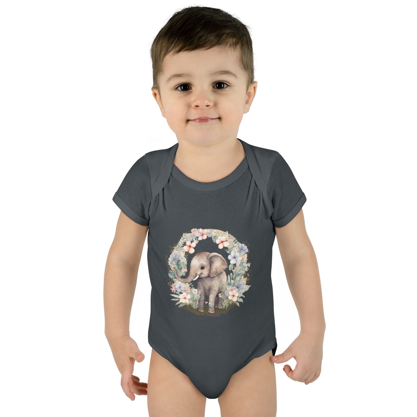Elephant Baby Bodysuit, Cute Infant Outfit, Baby Shower Gift, Gender Neutral, Woodland Theme, Floral Design, Newborn Clothing