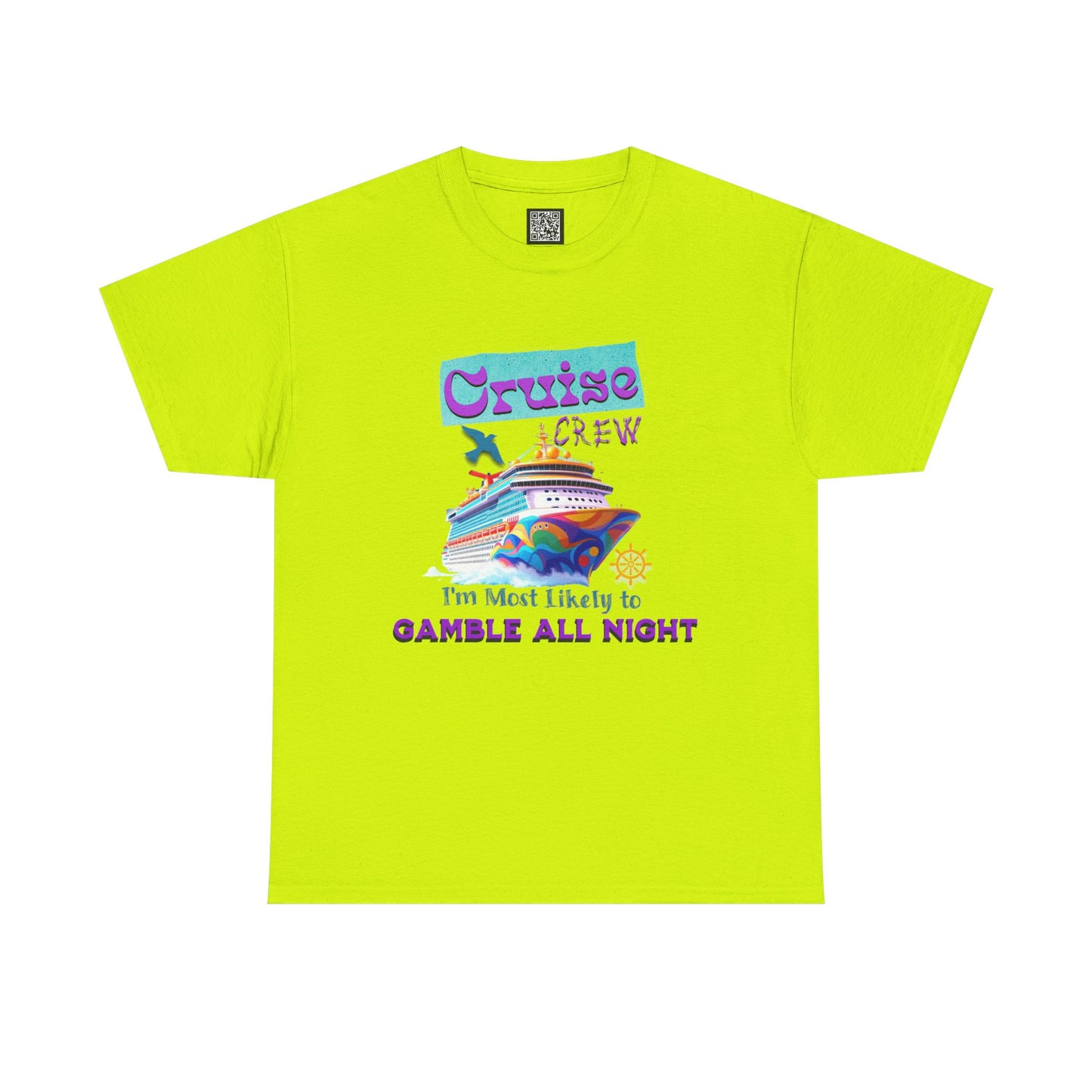 Cruise Crew Heavy Cotton Tee - Gamble All Night, Vacation Shirt, Cruise Wear, Fun Travel Outfit, Summer Party Top, Gambler's T-Shirt