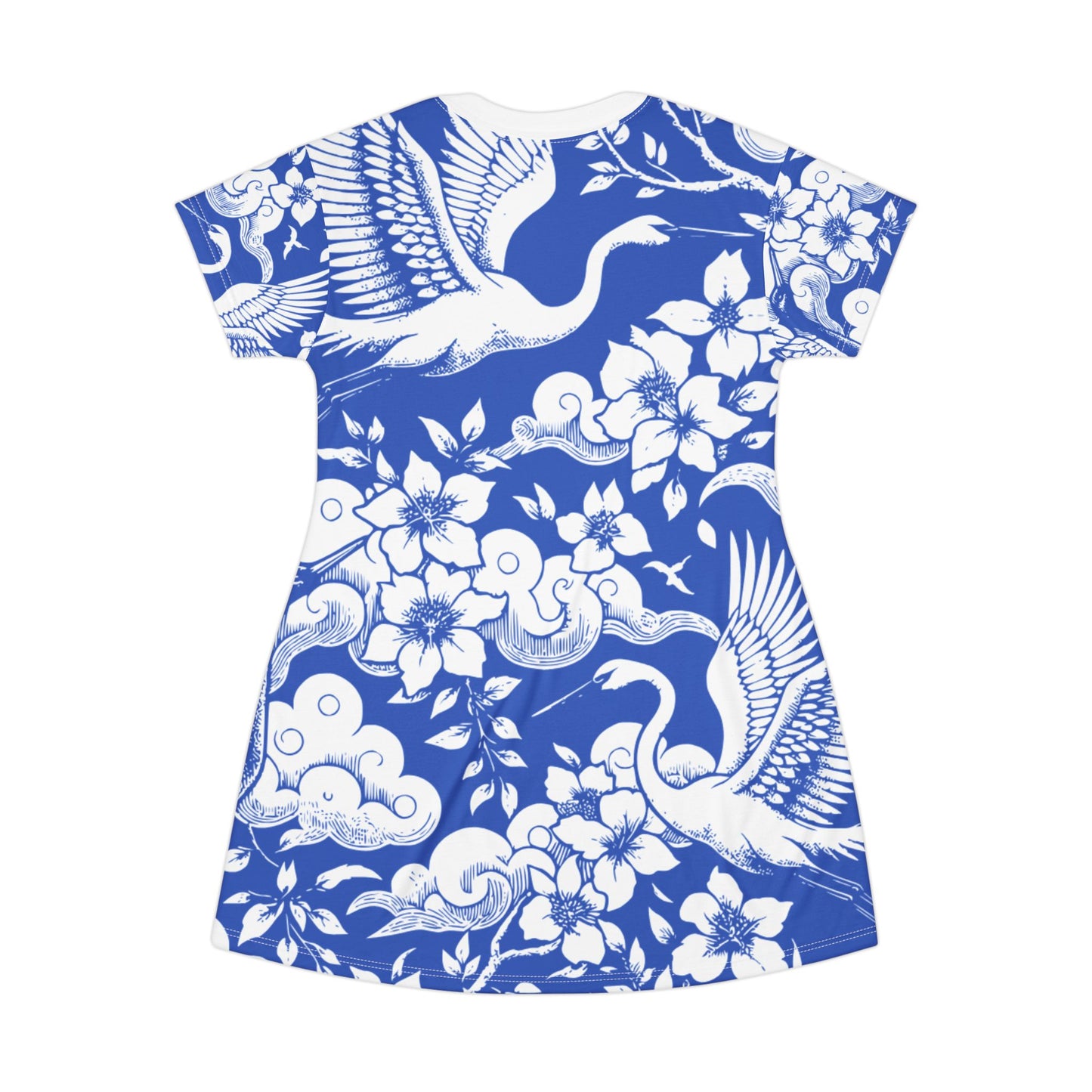 Elegant Floral Crane T-Shirt Dress | Boho Fashion, Casual Wear, Summer Dress, Beach Outfit, Gift for Her