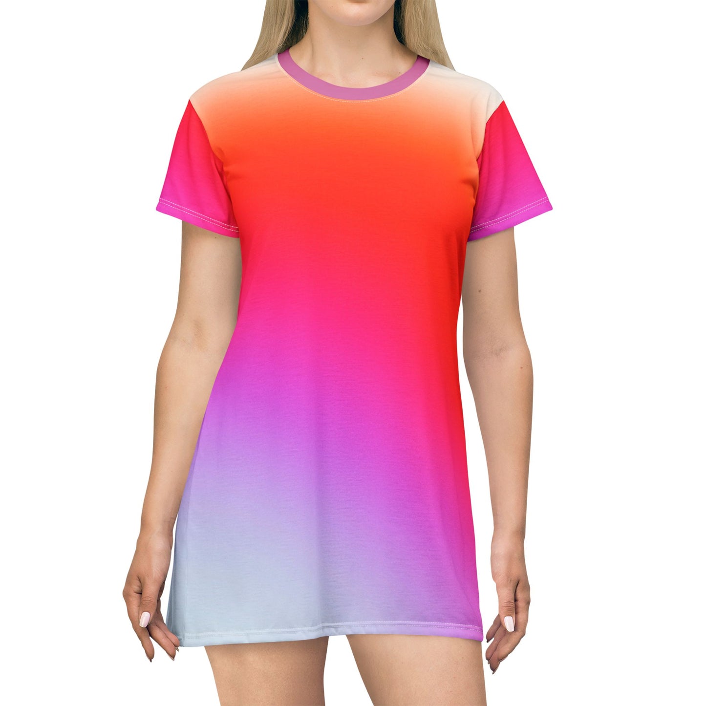Ombre Gradient T-Shirt Dress, Casual Summer Dress, Comfy Beachwear, Music Festival Outfit, Comfortable Summer Dress for Every Day