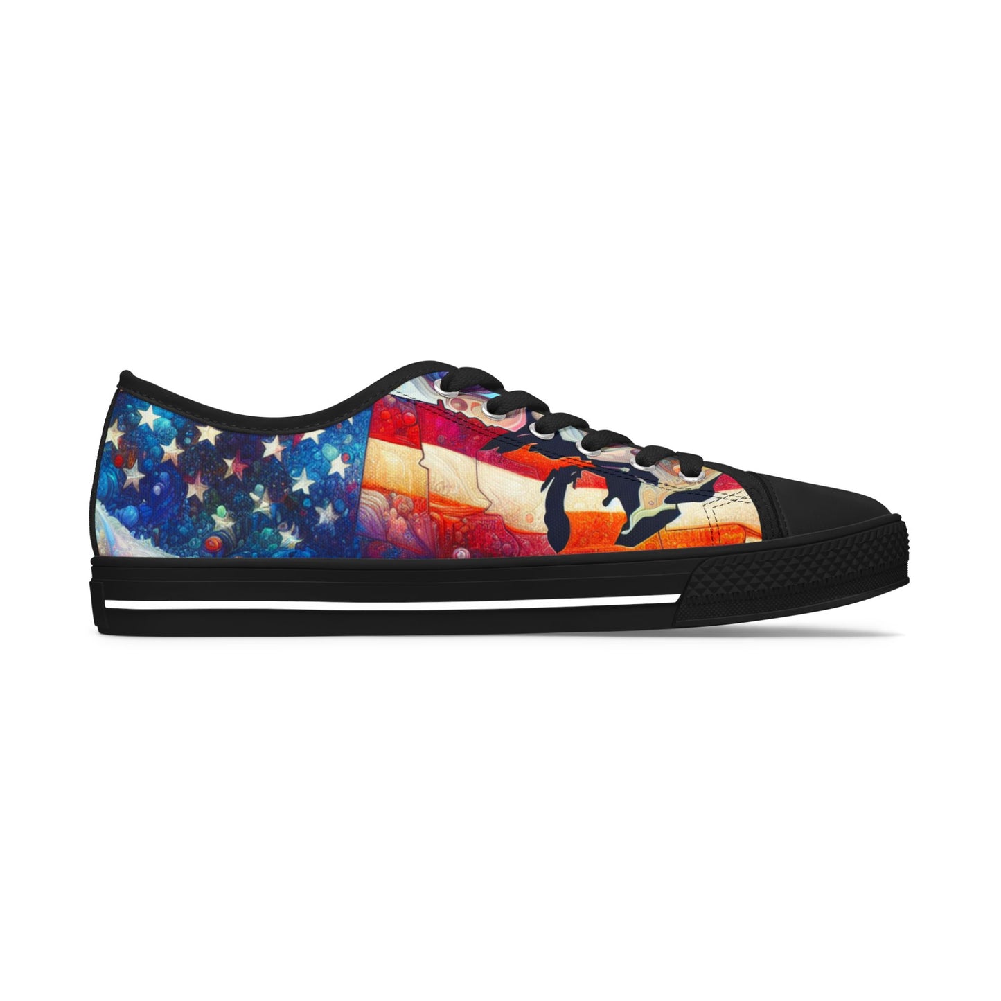 Patriotic Women's Low Top Sneakers, Casual Shoes, American Flag Sneakers, Summer Footwear, Ideal for July 4th, Comfortable Everyday Sneakers