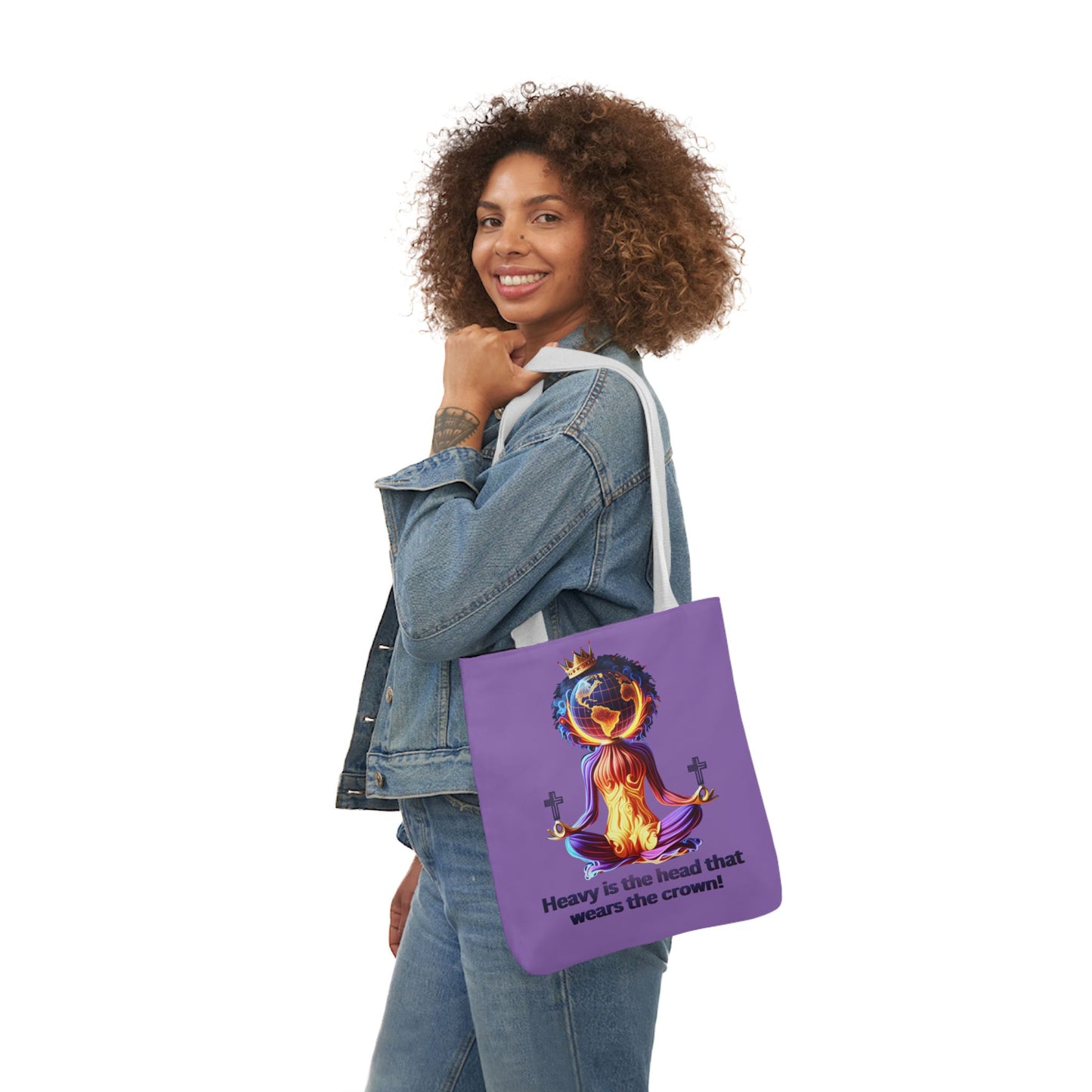 "Heavy is the Head" Canvas Tote Bag, 5-Color Straps, Purple Tote Bag for Women, Purple Inspirational Tote Bag for Women, Tote Bag Gift for Women