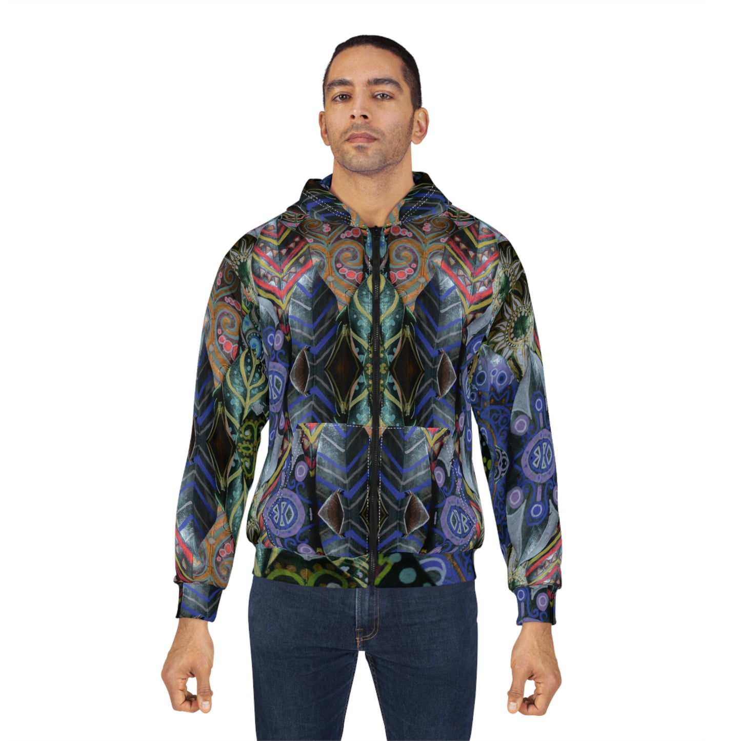 Psychedelic Floral Pattern Zip Hoodie — Bohemian Kaleidoscope Hoodie