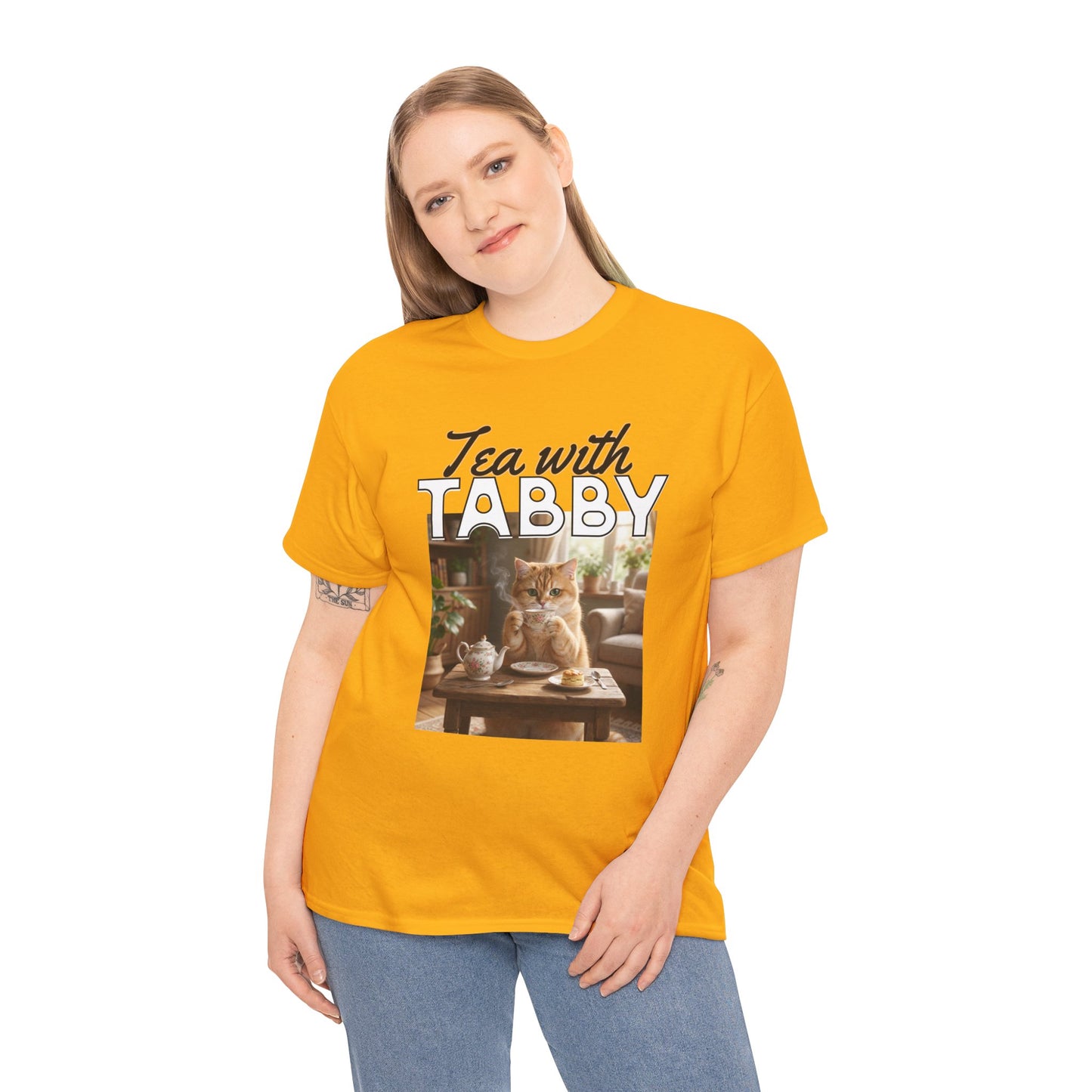 Personalized Tea with Tabby T-Shirt — Custom Cozy Cat Graphic Tee