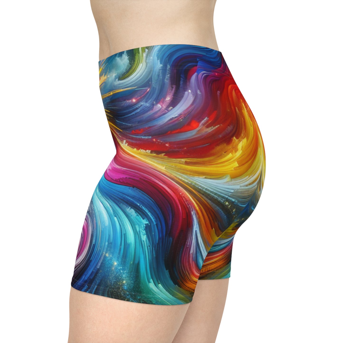 Colorful Galaxy Print Women's Biker Shorts - Abstract Swirl Design | Activewear, Fitness, Summer, Beach, Casual Wear, Beach Shorts