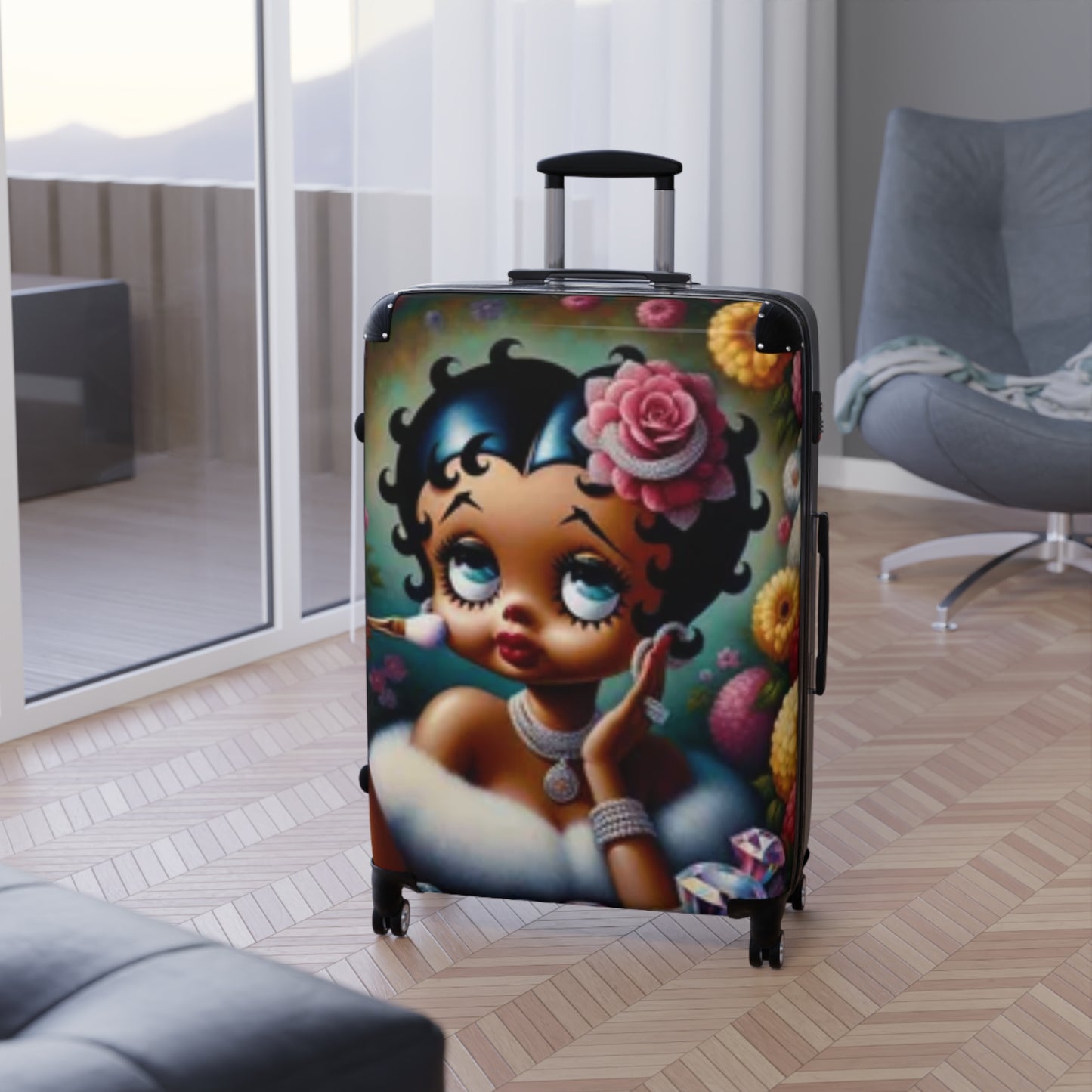 Vintage Style Suitcase with Betty Boop Design, Travel Luggage, Retro Carry-On, Gift for a Stylish Traveler, Unique Jetsetter Suitcase