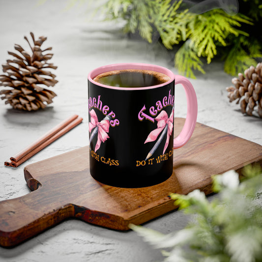 Colorful Mugs (11oz, 15oz), Teacher Appreciation Gift, Cute Gift for Teachers, Coffee Mug for Teachers, Coquette Bow Coffee Mug