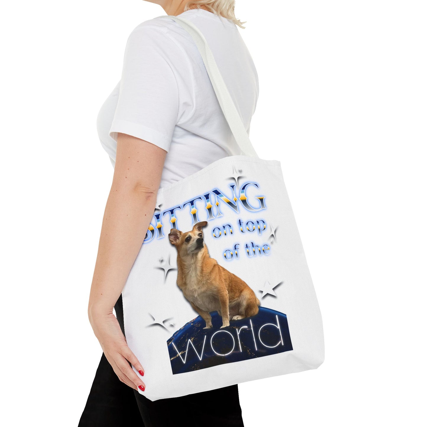Personalized Tote Bag — "Sitting on Top of the World" Corgi Tote