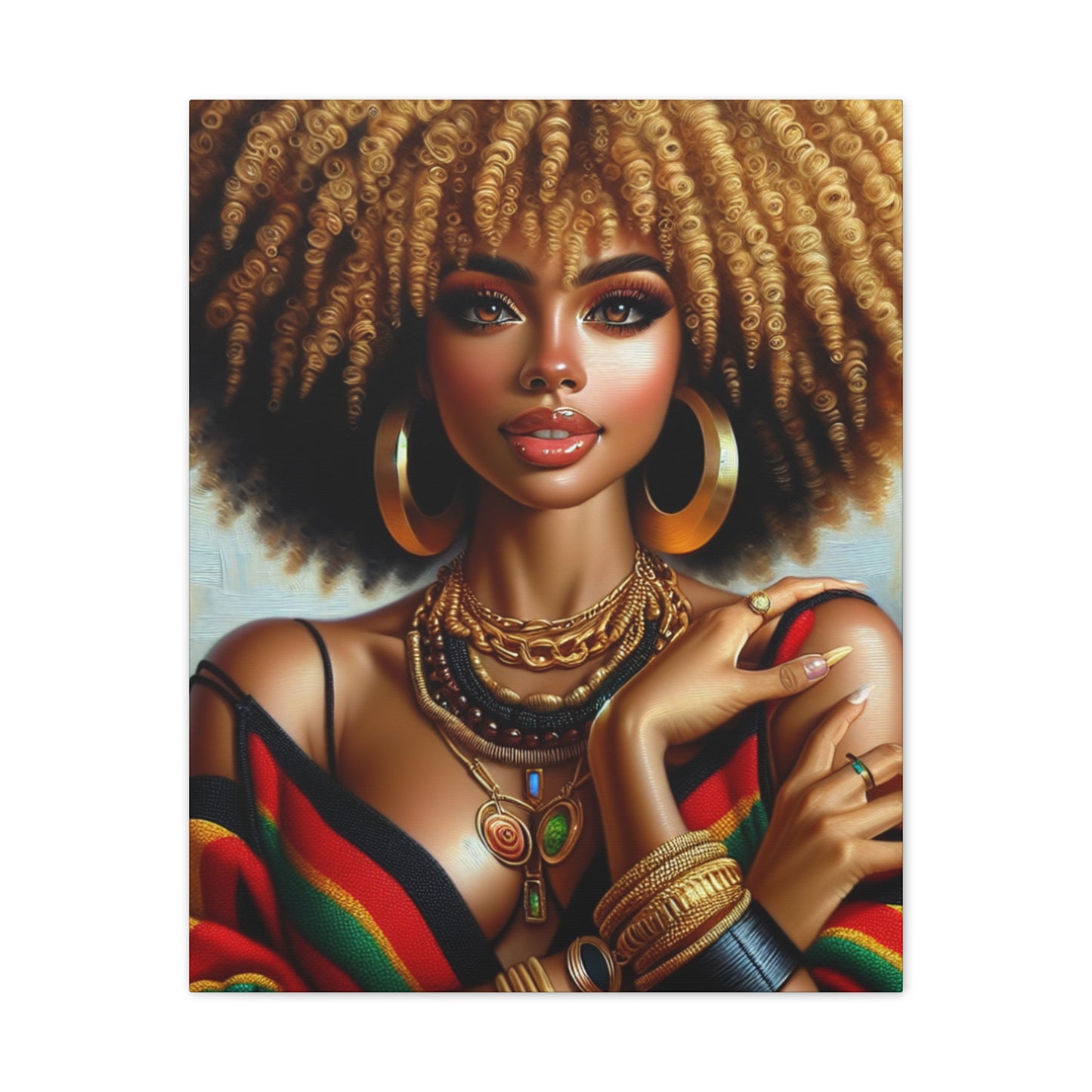 Vibrant Afrocentric Canvas Art, Fine Black Art Print, Beautiful Black Woman in Afrocentric Colors Canvas Photo,