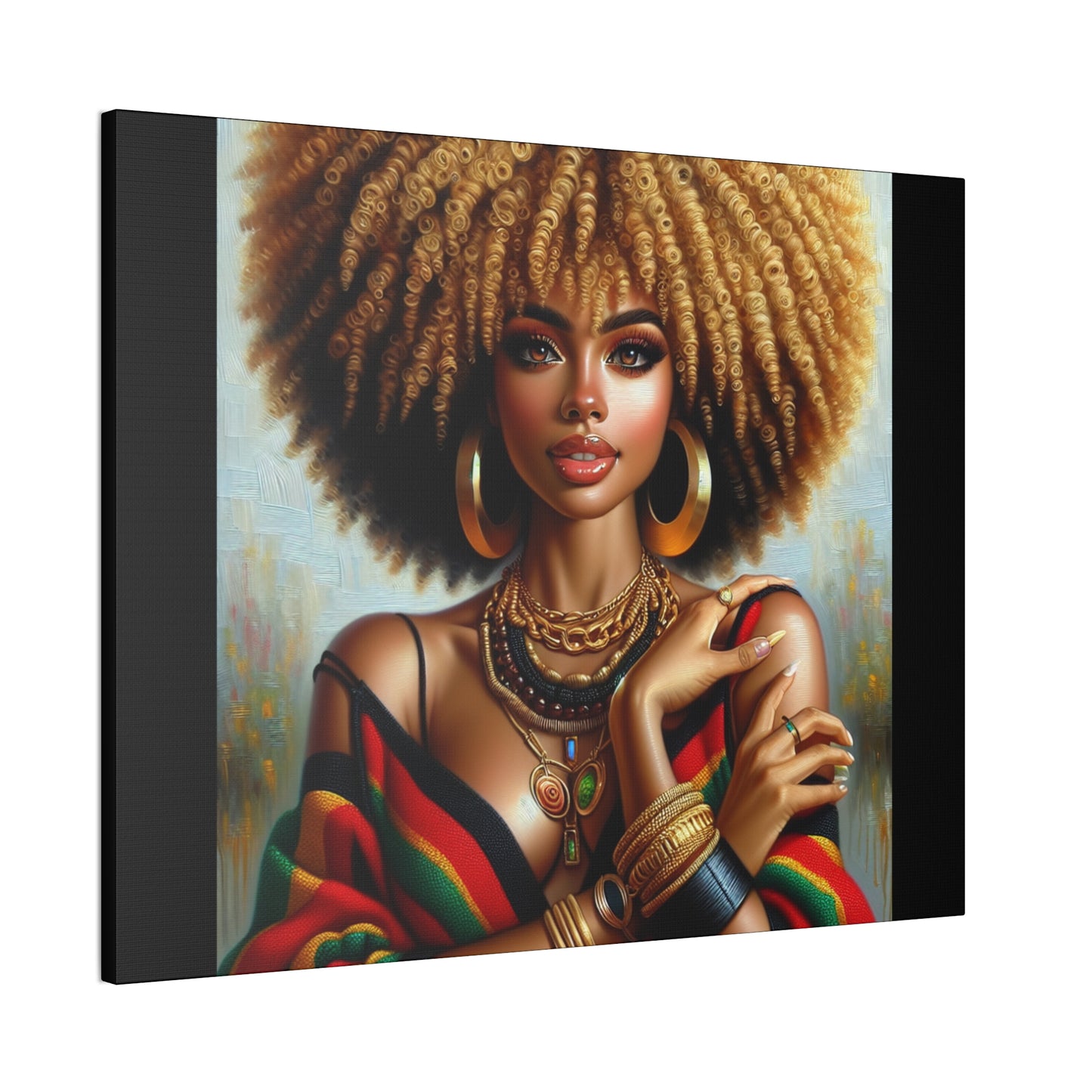 Stretched Canvas Art Print – Afrocentric Portrait, Black Woman Confidence Canvas Art in Afrocentric Colors, 92 % Women Merchandise