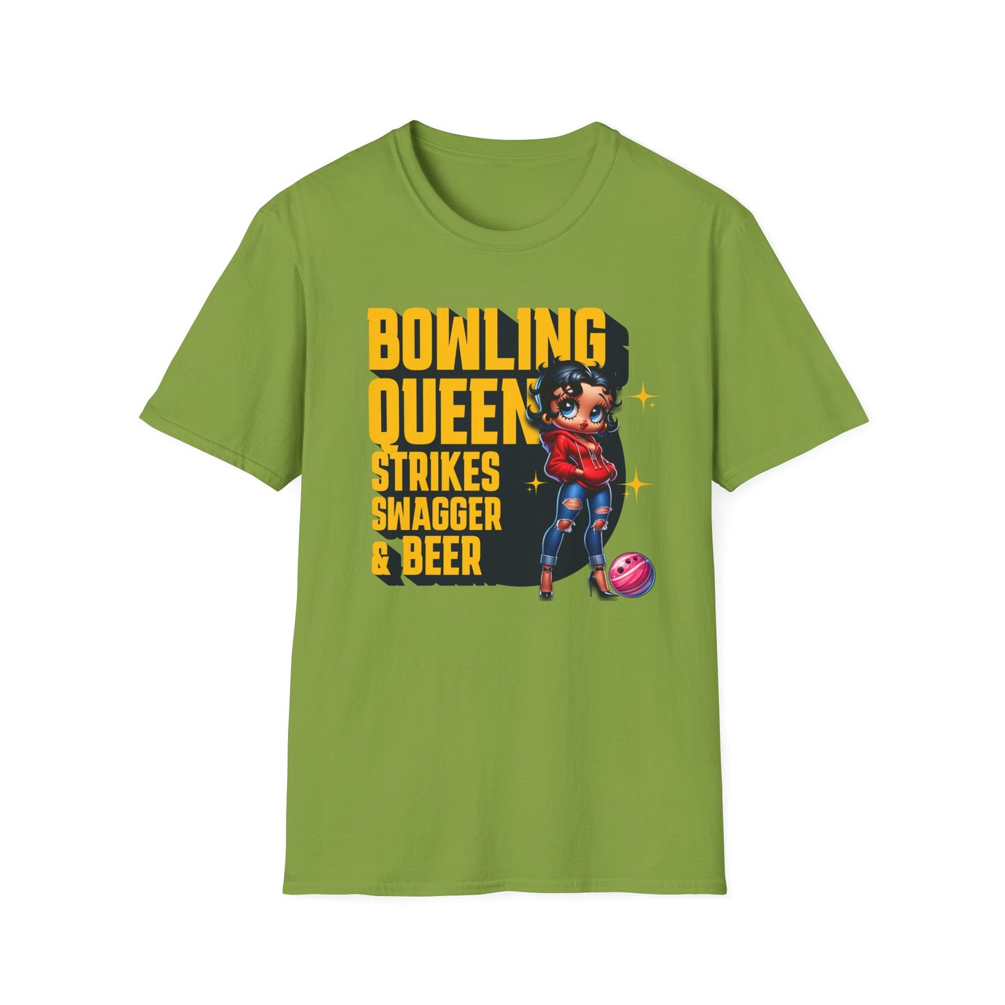 Betty Boop the Bowling Queen T-Shirt, Cute Betty Boop Shirt, Perfect Gift for a Bowler, Strikes Swagger & Beer