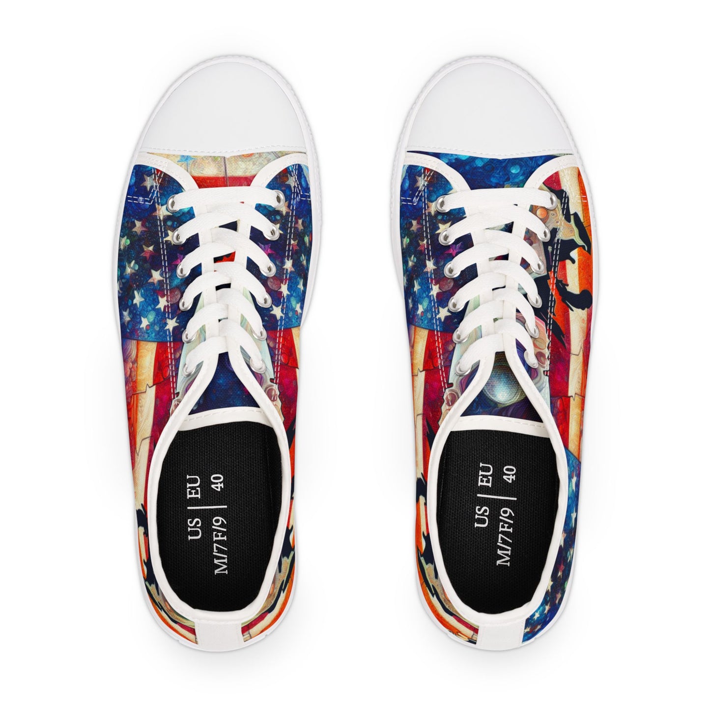 Patriotic Women's Low Top Sneakers, Casual Shoes, American Flag Sneakers, Summer Footwear, Ideal for July 4th, Comfortable Everyday Sneakers