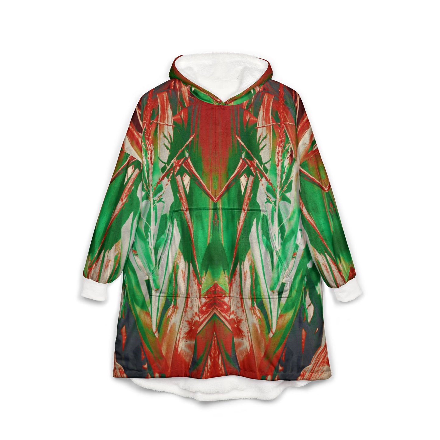Cozy Unisex Hooded Blanket with Vibrant Green and Red Floral Design, Mother's Day Gift for Mom's and Grandma's, Soft and Comfortable