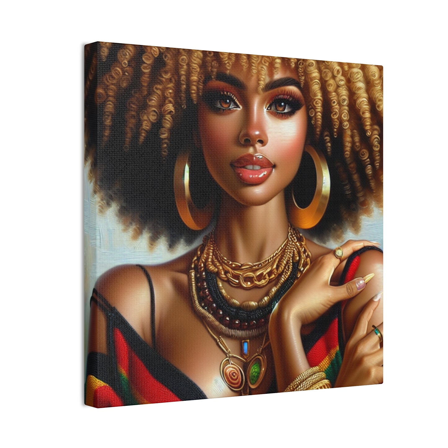 Vibrant Afrocentric Canvas Art, Fine Black Art Print, Beautiful Black Woman in Afrocentric Colors Canvas Photo,