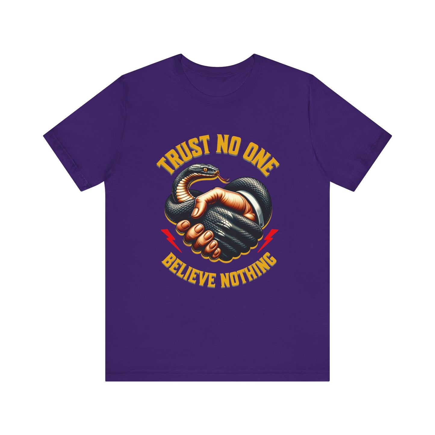 Trust No One, Bold Snake Handshake Design, Unisex Democracy T-Shirts, Goth Snake Image Shirt, Snake Image Shirt for Snake Lovers