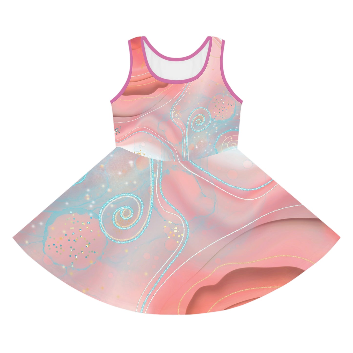 Whimsical Pink Swirl Girls' Sundress - Perfect for Summer Celebrations, Cute Sundress for Little Girls and Toddlers, Sizes 2T to XL