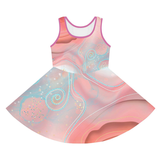 Whimsical Pink Swirl Girls' Sundress - Perfect for Summer Celebrations, Cute Sundress for Little Girls and Toddlers, Sizes 2T to XL
