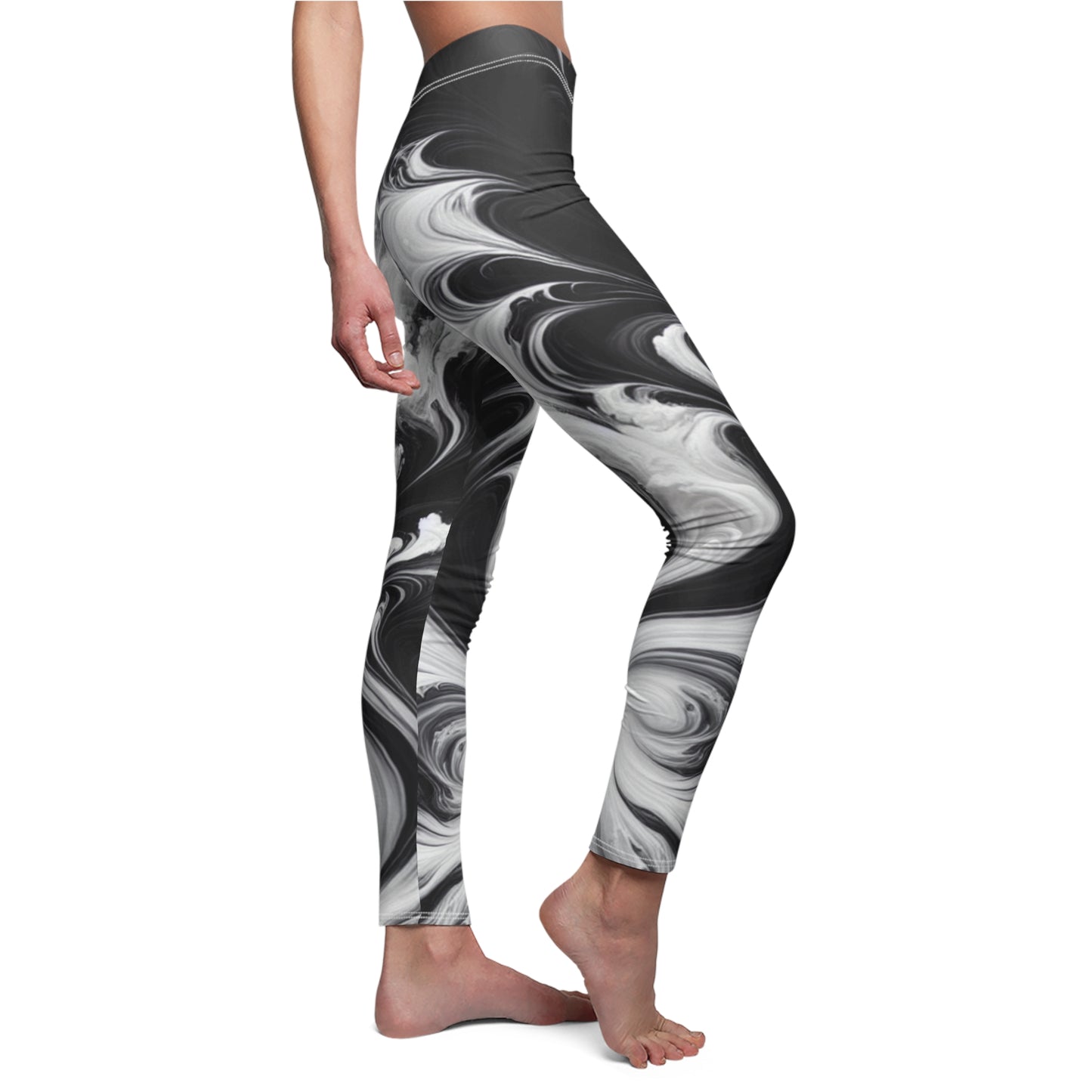 Women's Swirl Print Leggings, Trendy Activewear, Stylish Yoga Pants, Comfortable Workout Tights, Gift for Her, Casual workout Apparel, Black and white yoga pants.