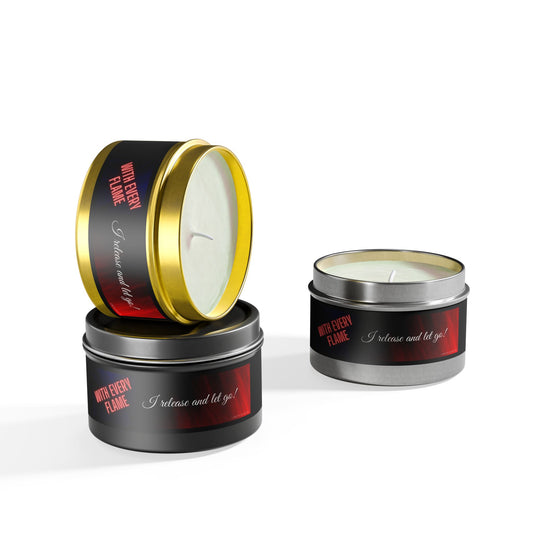 Lynette Cavalier's Tin Candles, Captivating aromas: Evergreen, Fresh Coffee, Mango Coconut, Spa Retreat, Vanilla Bean, Tin Colors: Gold, Silver, Black