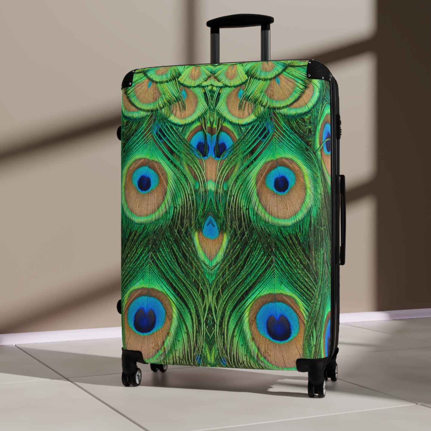 Peacock Print Travel Suitcase | Vibrant Luggage for Adventure | Stylish Carry-On for Vacations, Trips, Getaways, and Travel