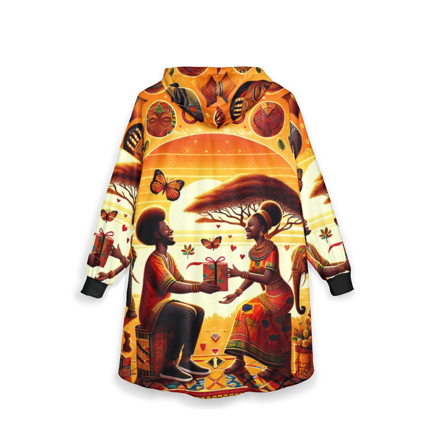 Cozy Unisex Afrocentric Artistic Hooded Blanket - Soft, Warm, Perfect for Lounging, Mother's Day Gift for Mom and Grandma