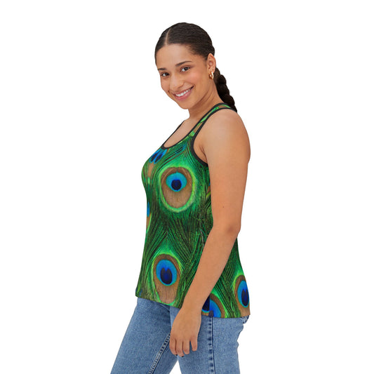 Vibrant Peacock Print Women's Tank Top, Perfect for Summer and Special Occasions, Matching Yoga Pants Sold Separately, Peacock Lover Merch