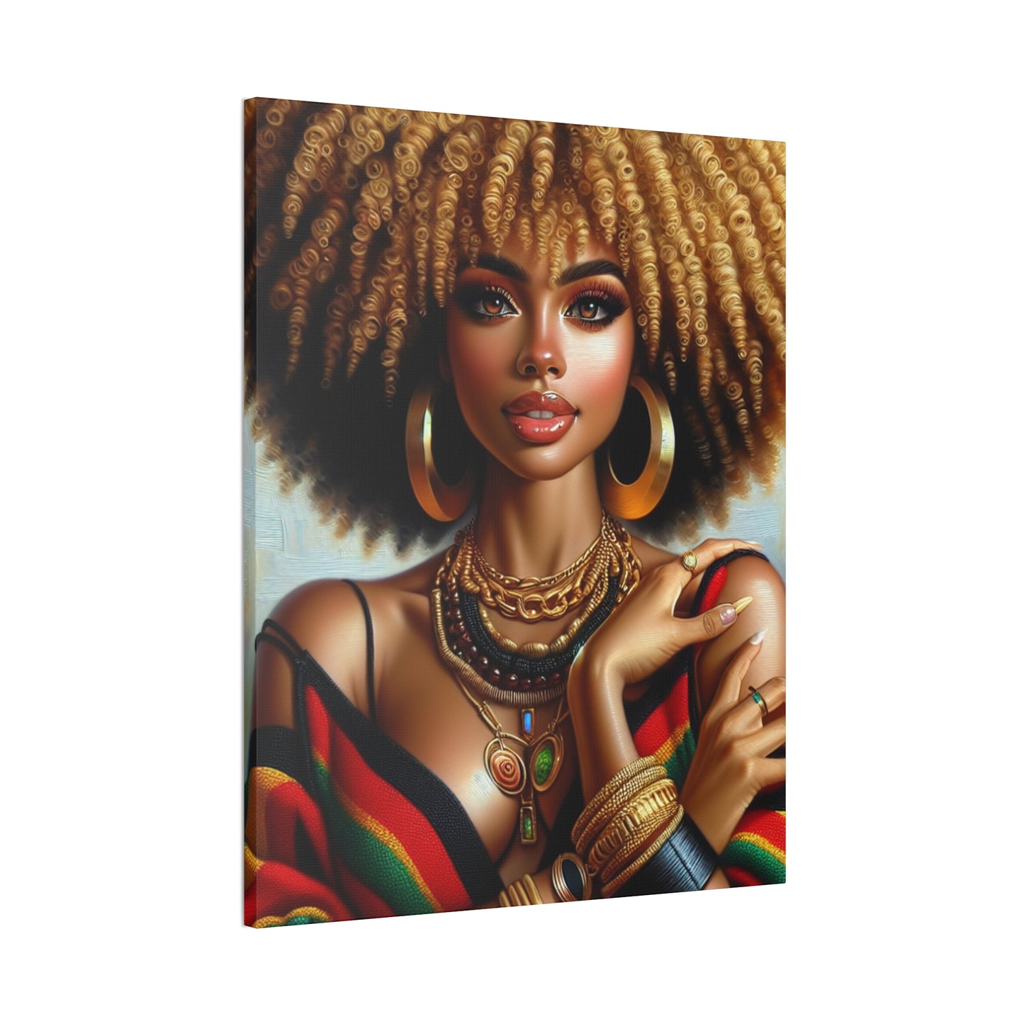 Vibrant Afrocentric Canvas Art, Fine Black Art Print, Beautiful Black Woman in Afrocentric Colors Canvas Photo,