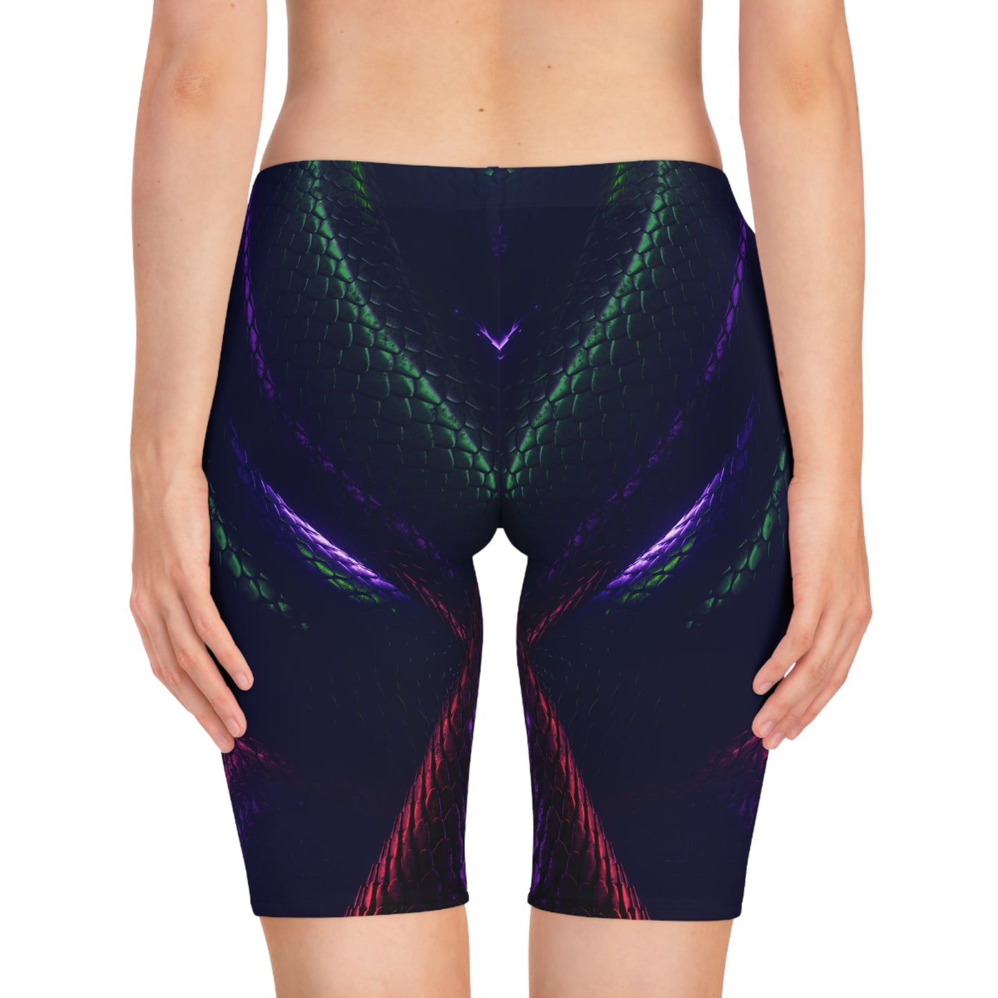 Women's Stylish Snakeskin Print Bike Shorts with Vibrant Design