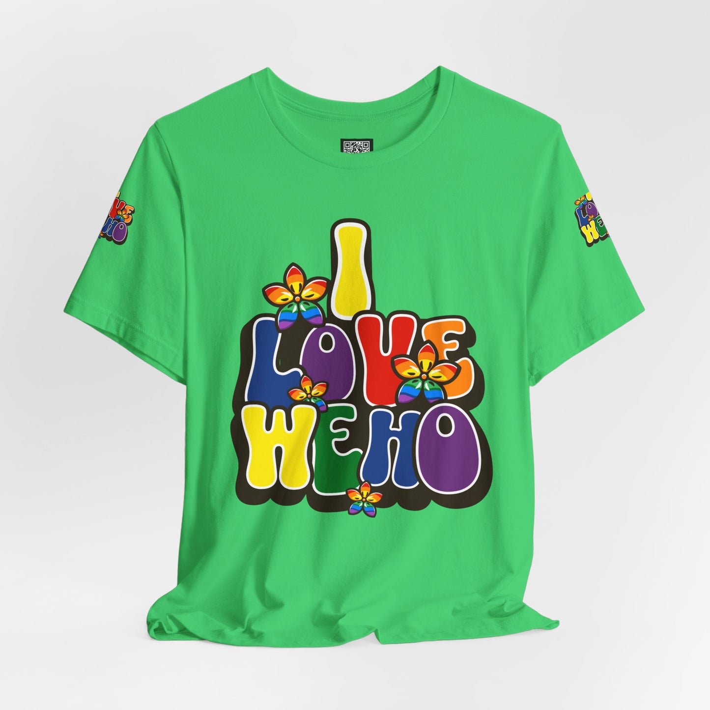 Colorful LGBTQ+ Love Short Sleeve Tee, Pride T-Shirt, I Love WeHo, Pride Festival Merchandise, Gift for Friends, Unisex Graphic Tee