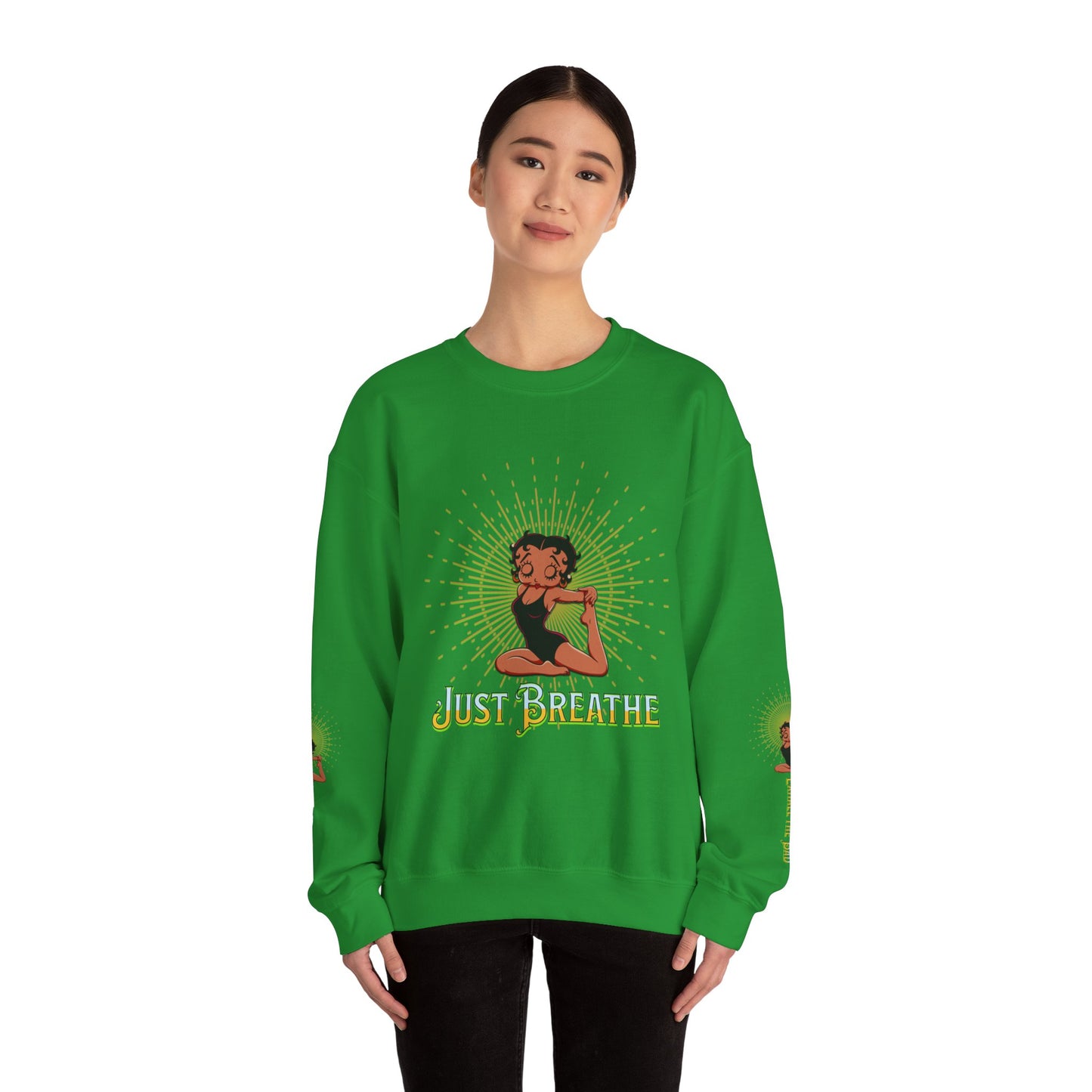 Just Breathe Crewneck Yoga Inspired Sweatshirt, Betty Boop Yoga Sweatshirt, Betty Boop Activewear Shirt,