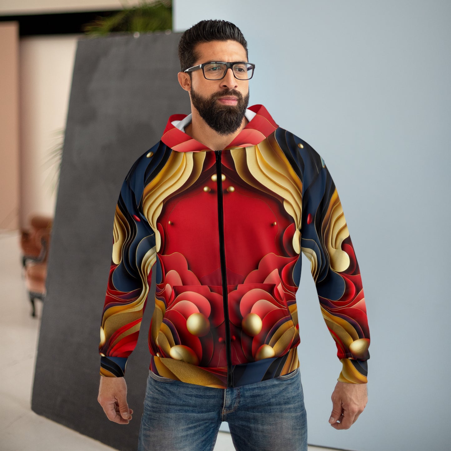 Vibrant Abstract Unisex Zip Hoodie, Colorful Abstract Zip-Up, Cozy Gift for Art Lovers, Trendy Streetwear Apparel, Matching Leggings Sold Separately