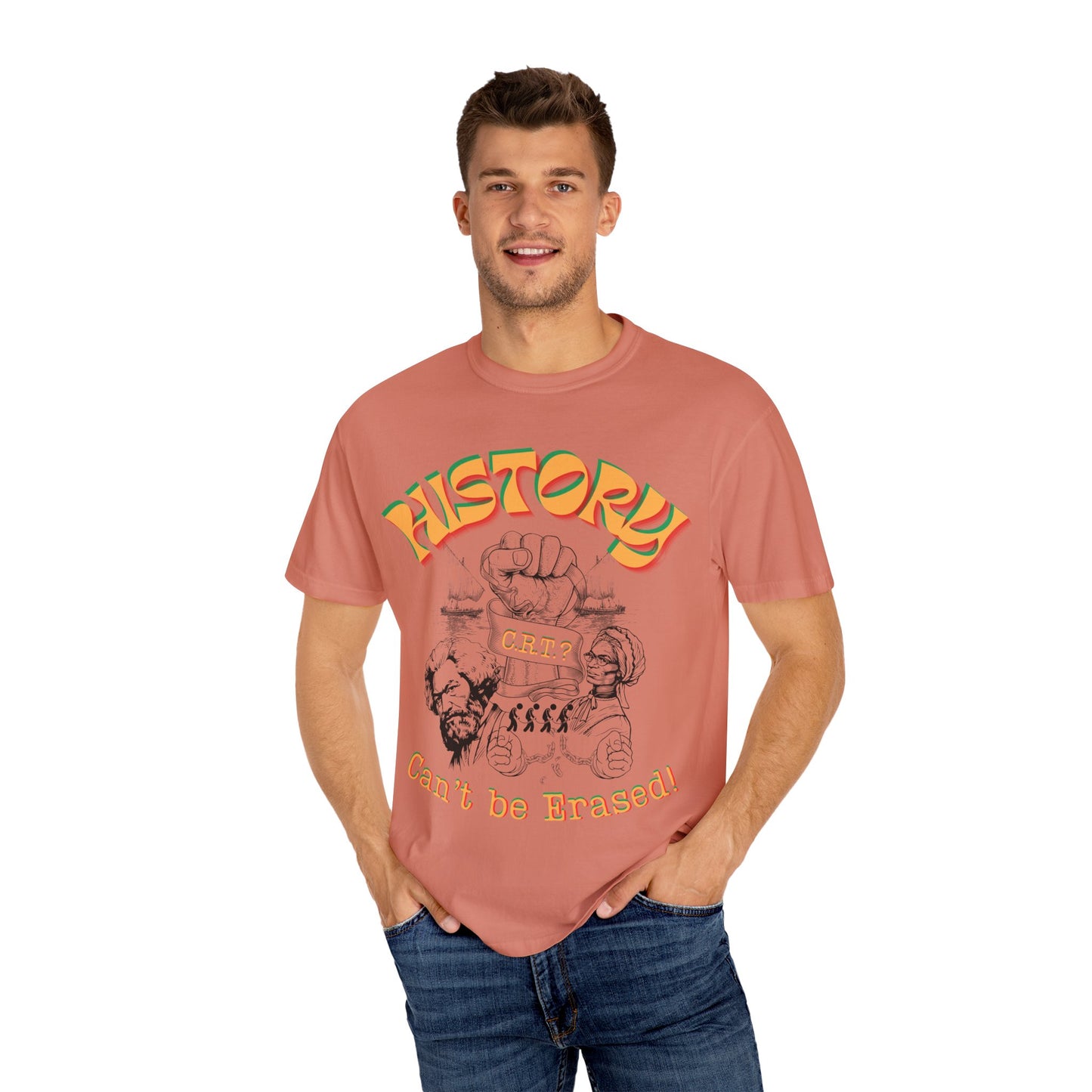 "History Can't Be Erased" Unisex Garment-Dyed T-shirt, Juneteenth T-Shirts, Black History Month T-Shirts, Unisex Black History Shirts