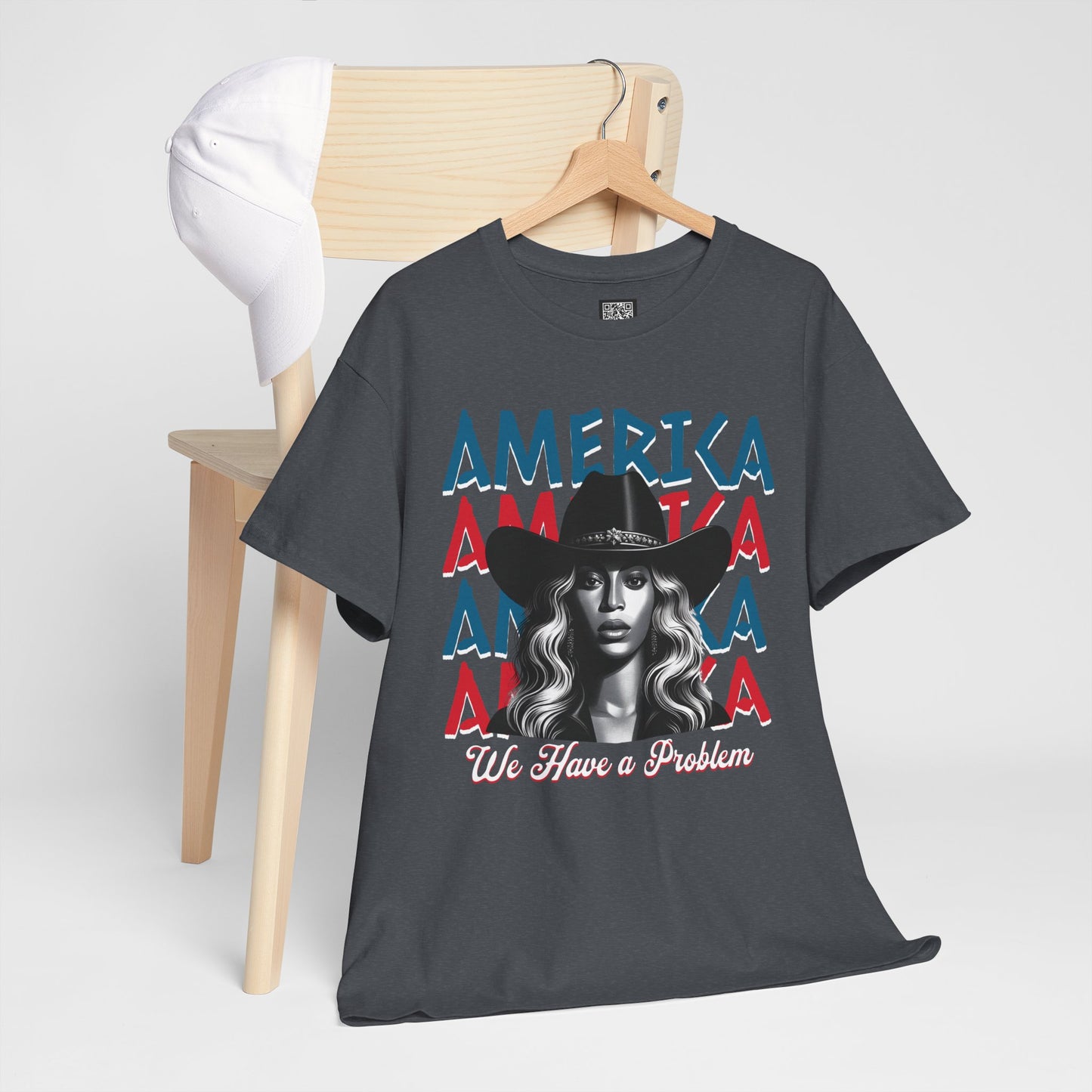 Patriotic Unisex Heavy Cotton Tee - 'Beyonce, America, We Have a Problem' Graphic Tee for Beyonce Fan Lovers, Beyonce Concert Tees
