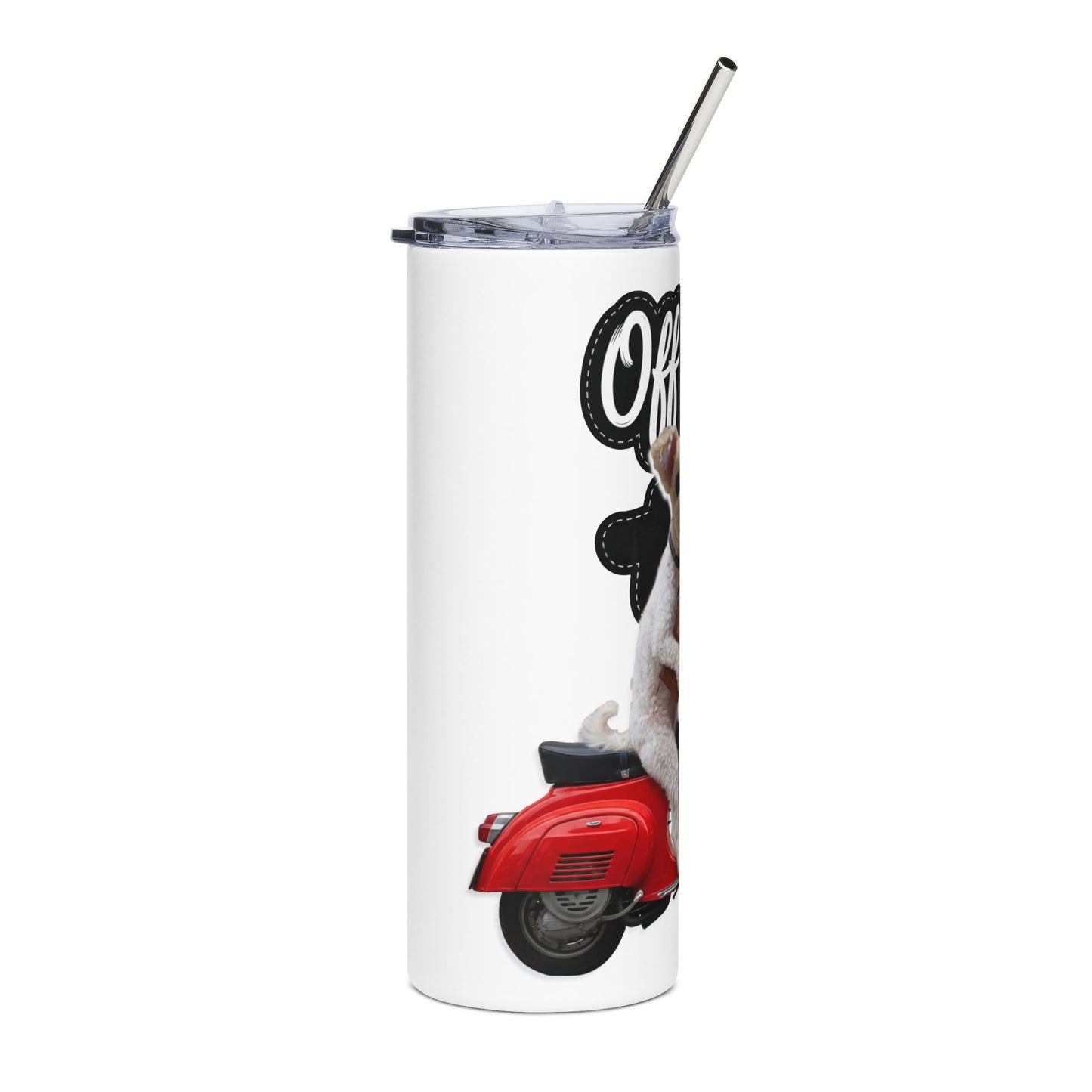 Personalized 20oz Stainless Tumbler — "Off to Praise the Lord" Scooter Dog Travel Cup