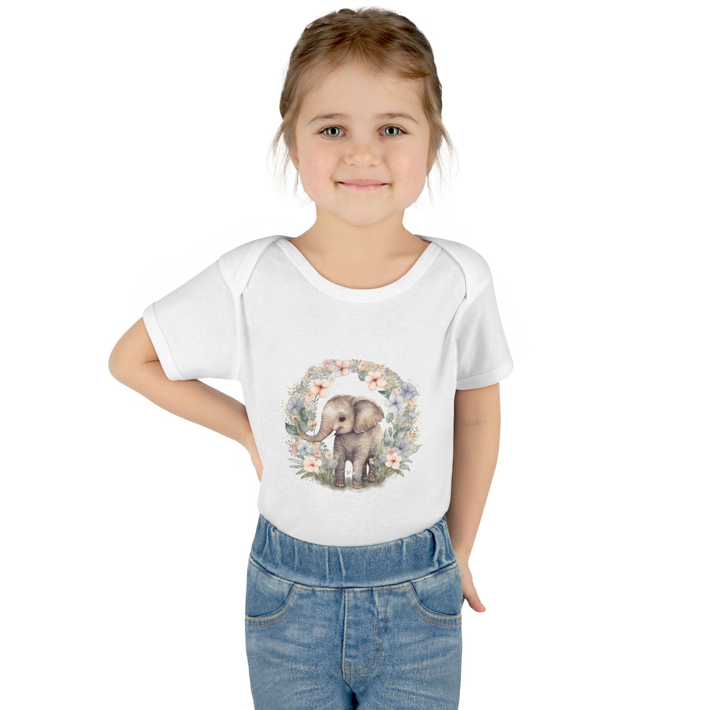 Elephant Baby Bodysuit, Cute Infant Outfit, Baby Shower Gift, Gender Neutral, Woodland Theme, Floral Design, Newborn Clothing