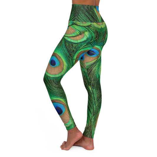 Peacock Print High Waisted Yoga Leggings, Stylish Activewear for Fitness & Leisure, Cute Women's Activewear, Peacock Lovers Merch,