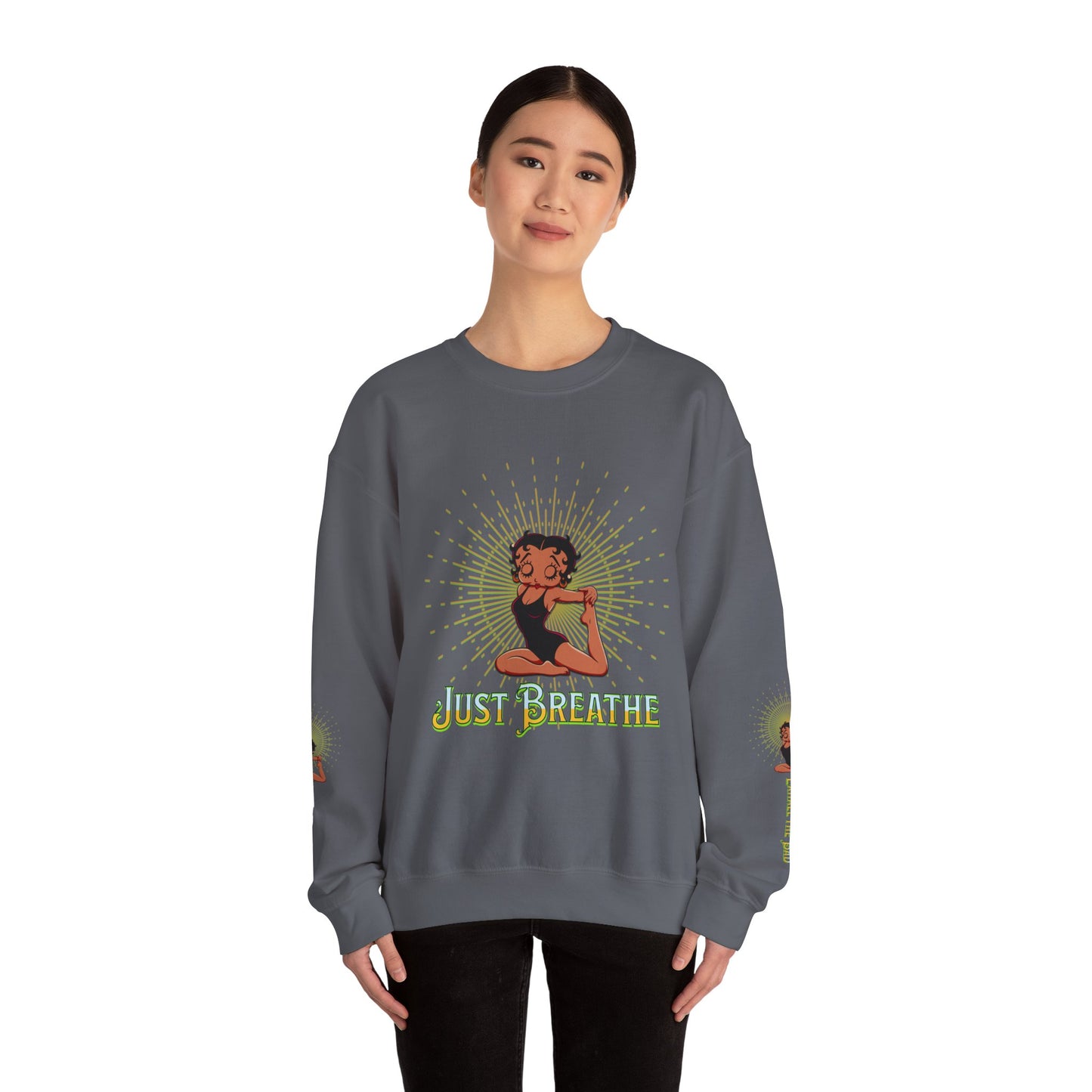 Just Breathe Crewneck Yoga Inspired Sweatshirt, Betty Boop Yoga Sweatshirt, Betty Boop Activewear Shirt,