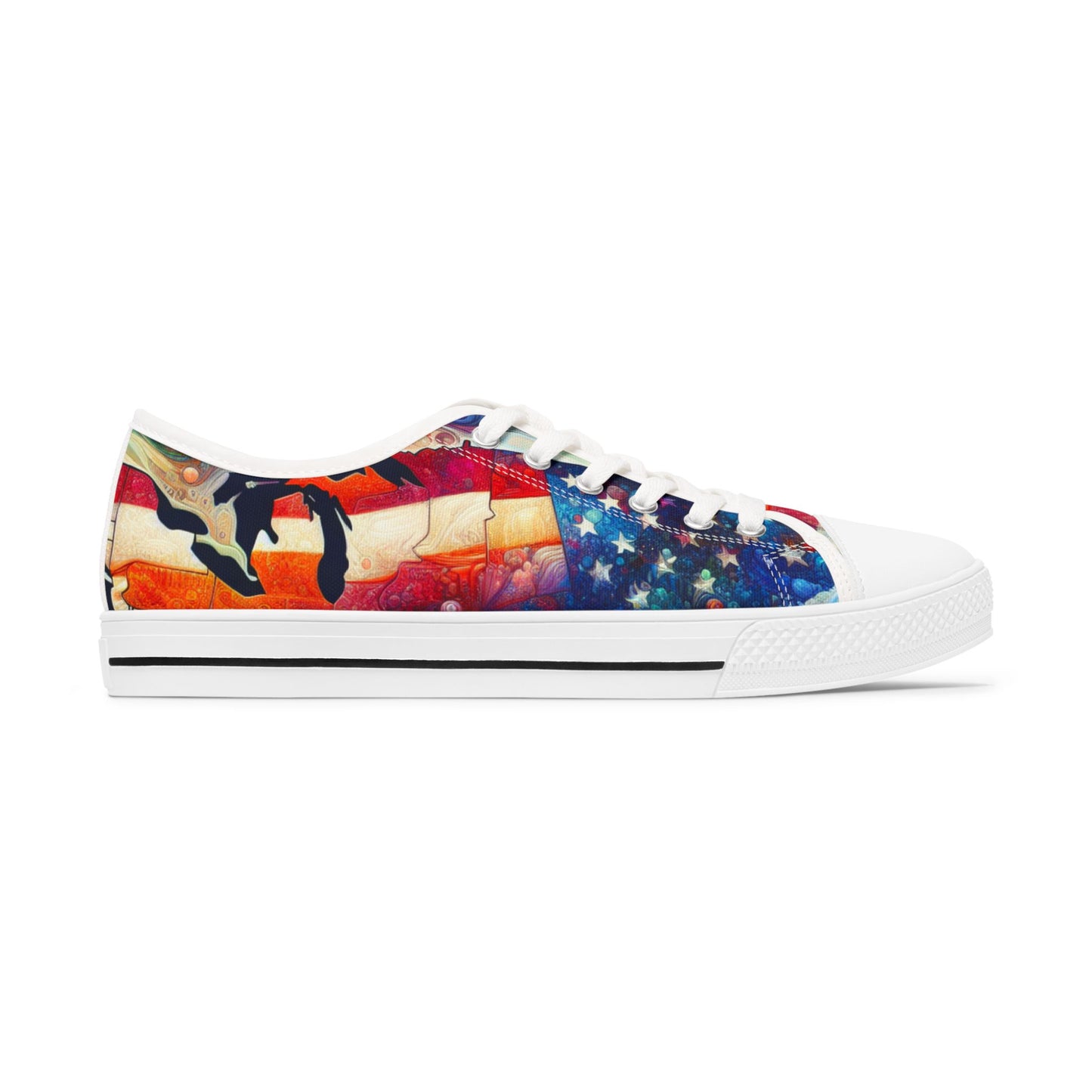Patriotic Women's Low Top Sneakers, Casual Shoes, American Flag Sneakers, Summer Footwear, Ideal for July 4th, Comfortable Everyday Sneakers