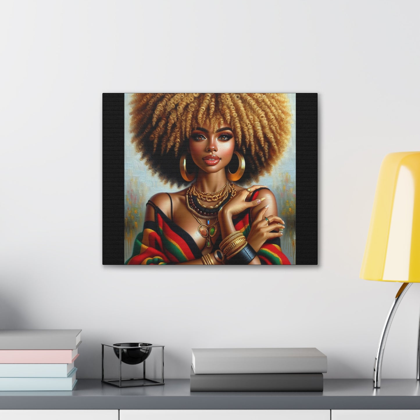 Stretched Canvas Art Print – Afrocentric Portrait, Black Woman Confidence Canvas Art in Afrocentric Colors, 92 % Women Merchandise