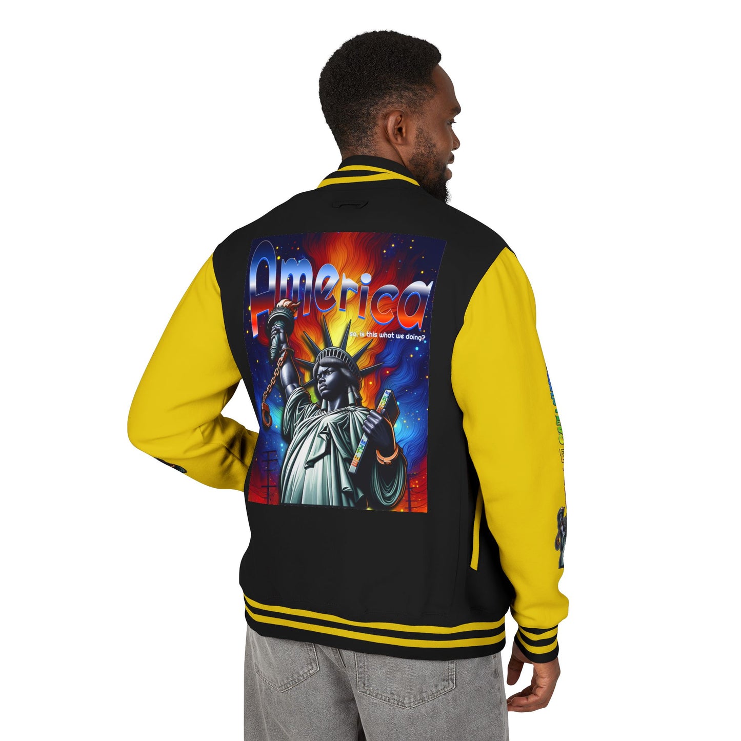 Letterman Jacket — 'America' Statue of Liberty Retro Graphic