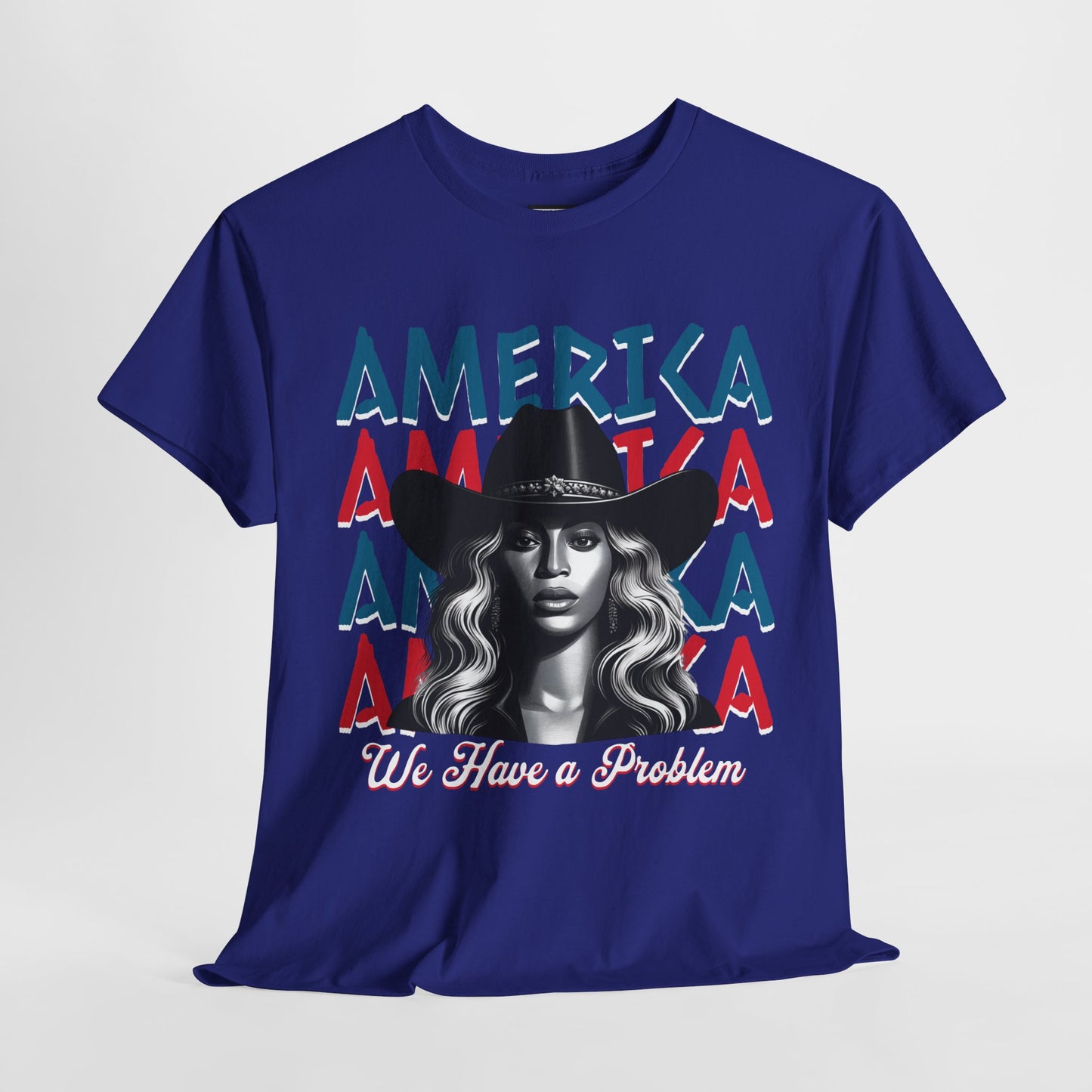 Patriotic Unisex Heavy Cotton Tee - 'Beyonce, America, We Have a Problem' Graphic Tee for Beyonce Fan Lovers, Beyonce Concert Tees