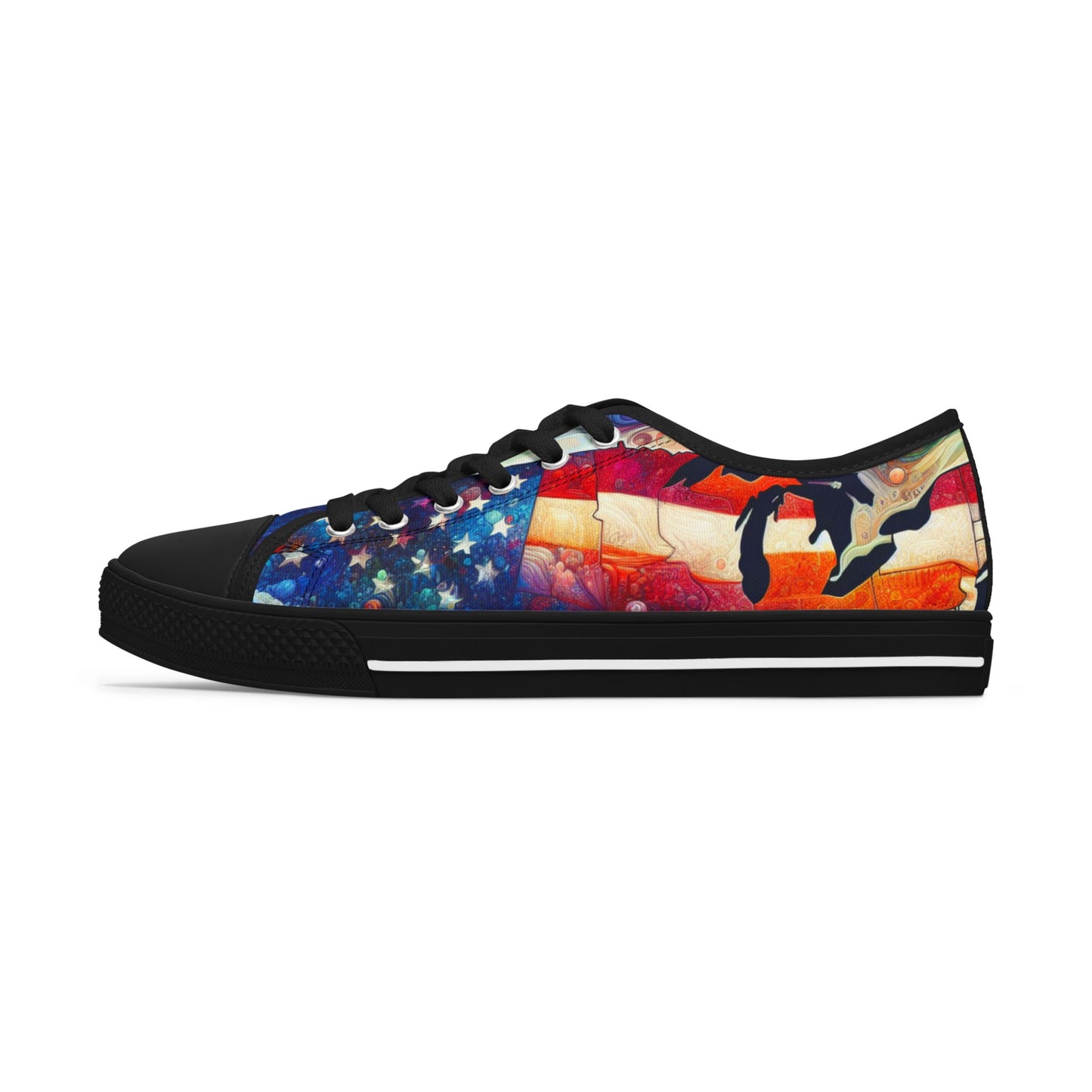 Patriotic Women's Low Top Sneakers, Casual Shoes, American Flag Sneakers, Summer Footwear, Ideal for July 4th, Comfortable Everyday Sneakers