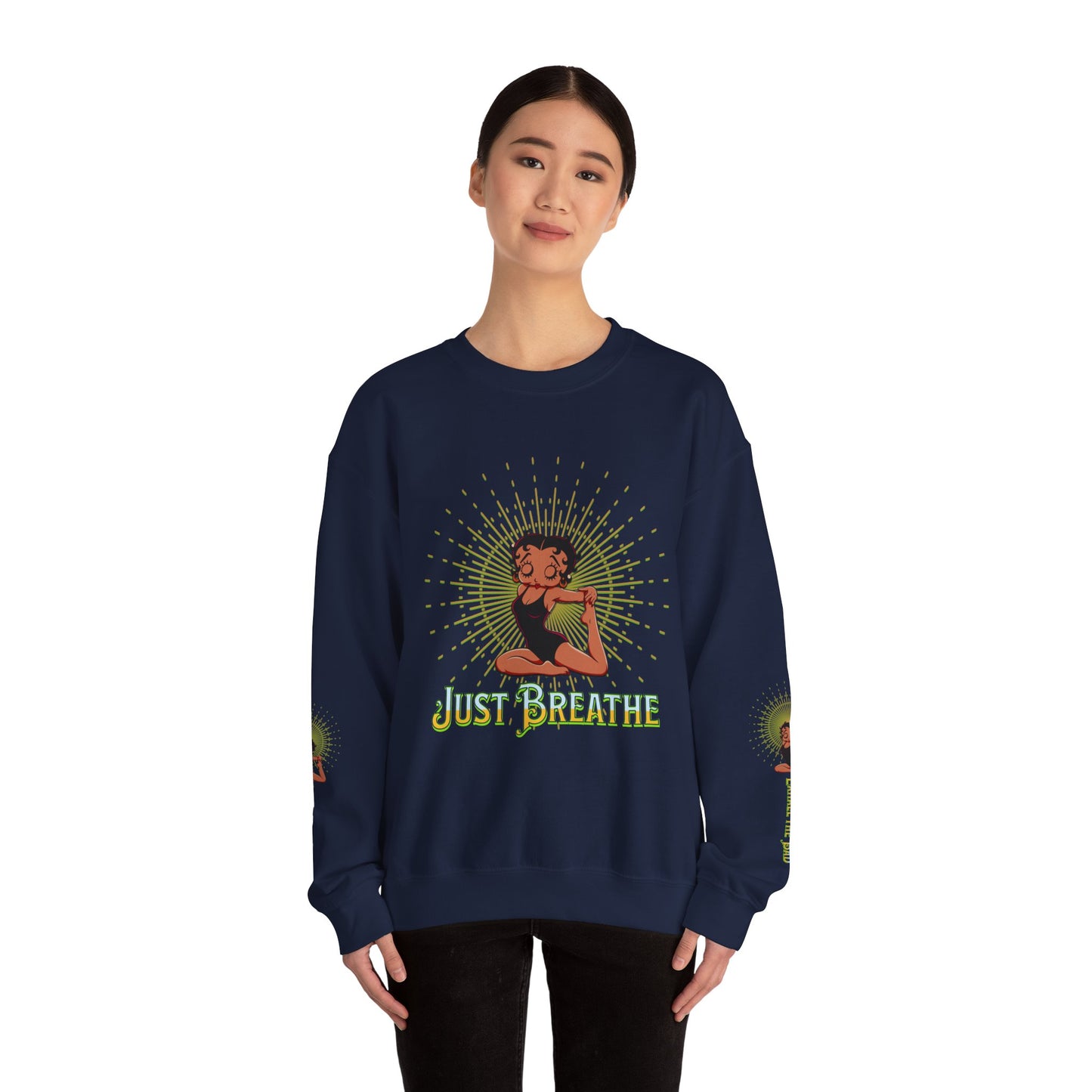 Just Breathe Crewneck Yoga Inspired Sweatshirt, Betty Boop Yoga Sweatshirt, Betty Boop Activewear Shirt,