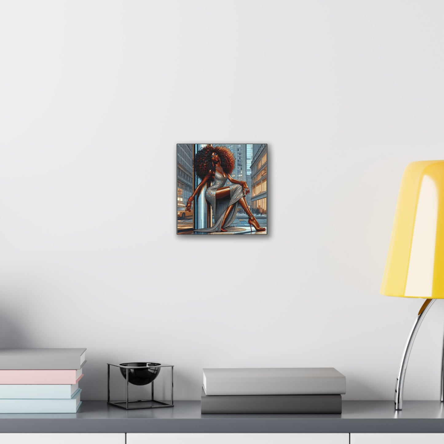 Chic Urban Canvas Art - Glamorous Fashionista Wall Decor, Black Art Collection, Beautiful Black Woman Posing Silver and Gray Canvas Art