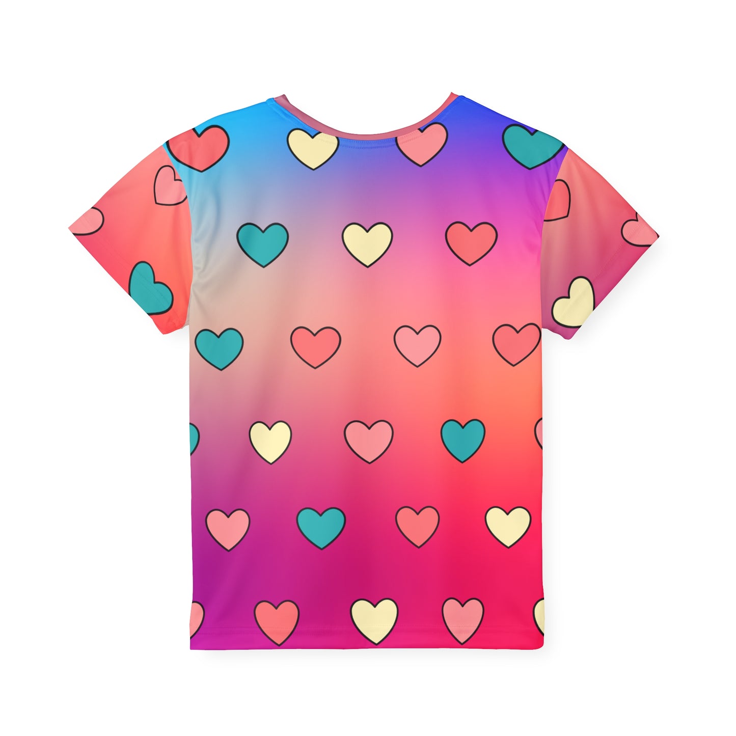 Colorful Heart Girls Sports Jersey, Fun & Playful Activewear, Cute Heart Print Top for Girls,